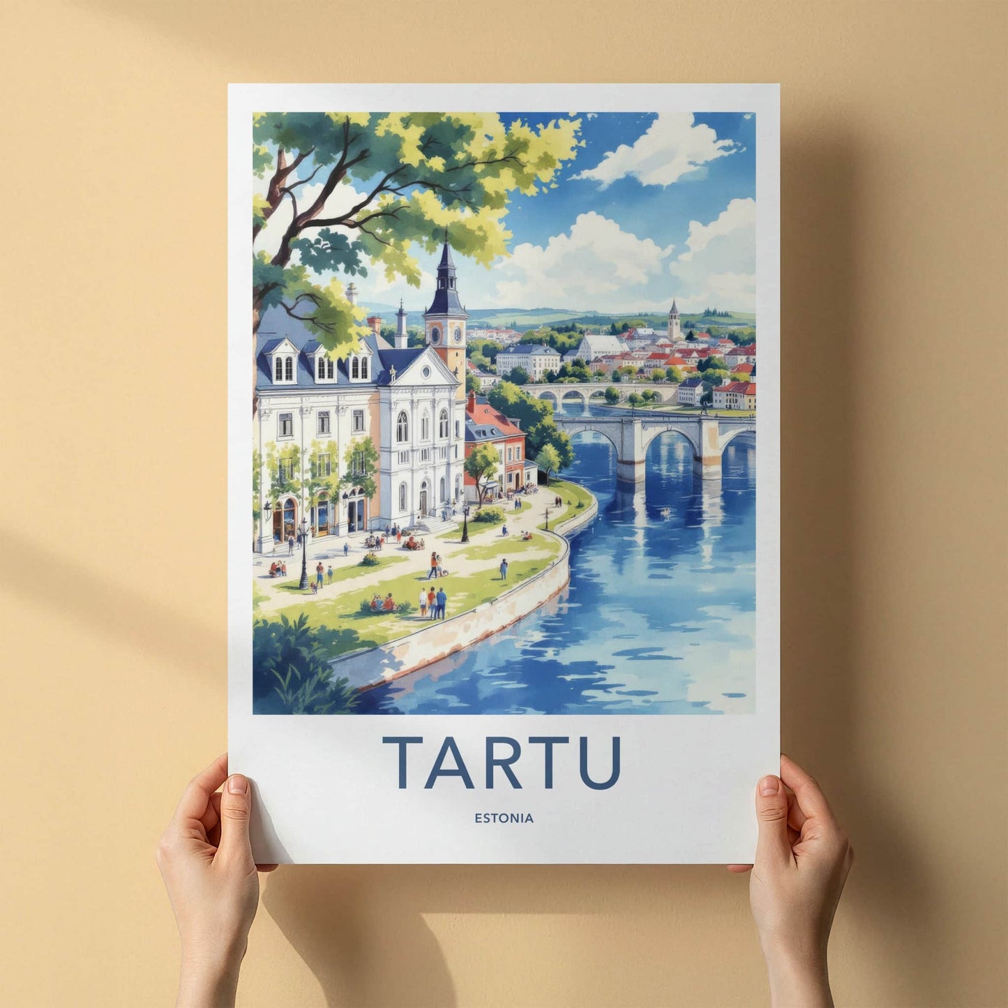 Tartu Poster - Estonia Travel Art - Arched Bridge Buildings Home Decor