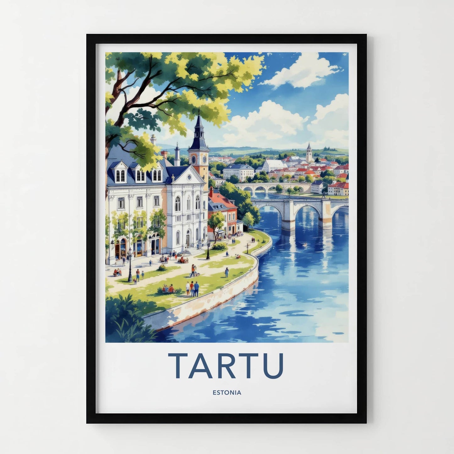 Tartu Poster - Estonia Travel Art - Arched Bridge Buildings Home Decor