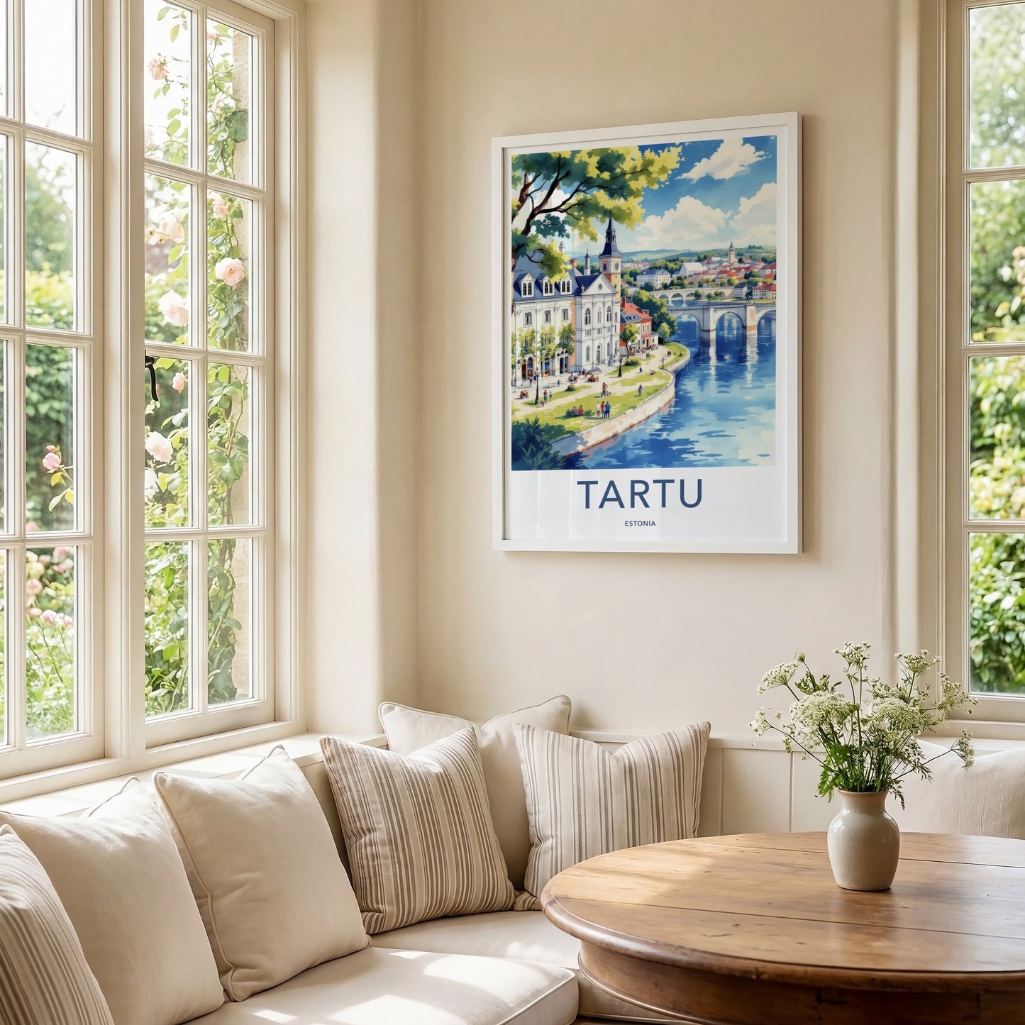 Tartu Poster - Estonia Travel Art - Arched Bridge Buildings Home Decor