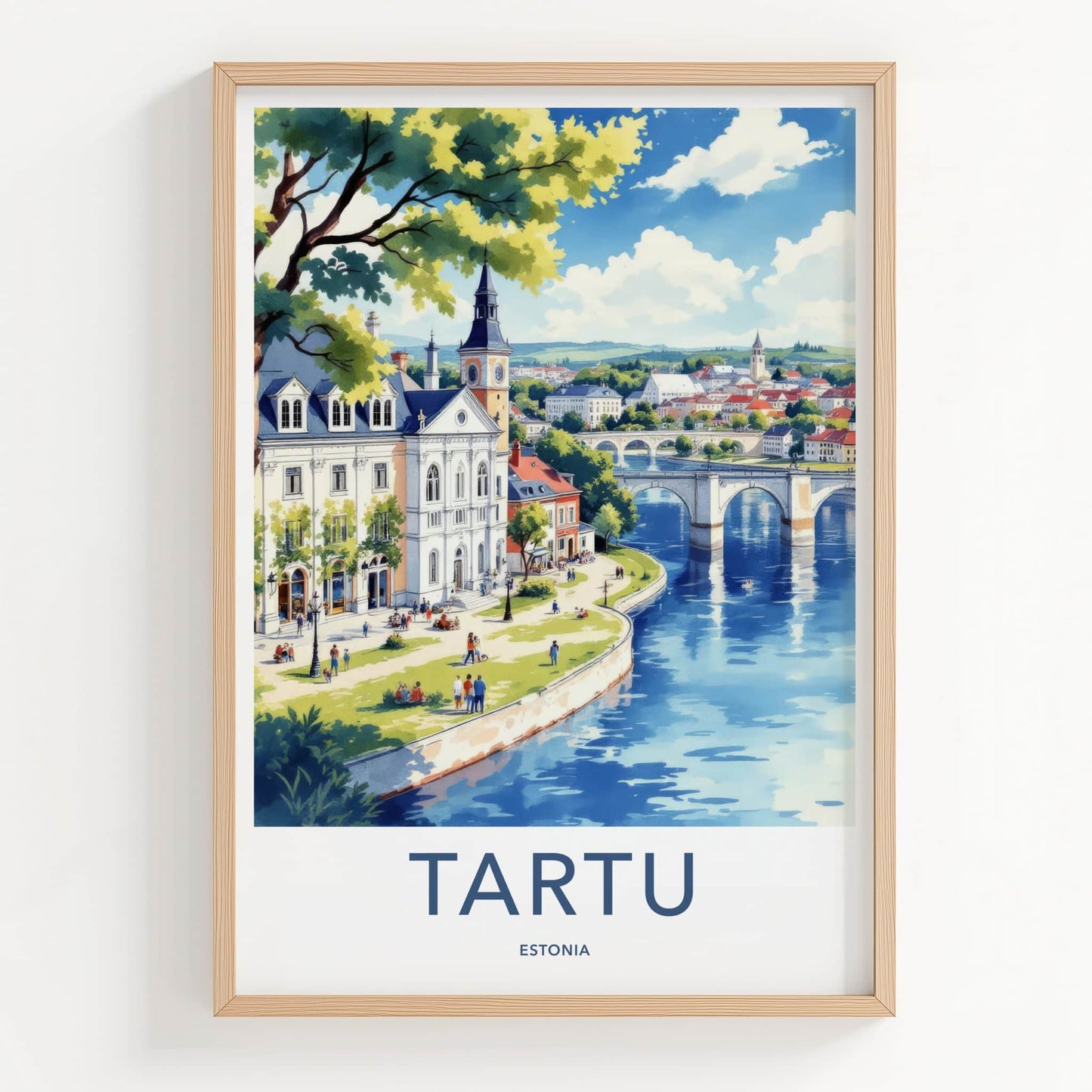 Tartu Poster - Estonia Travel Art - Arched Bridge Buildings Home Decor