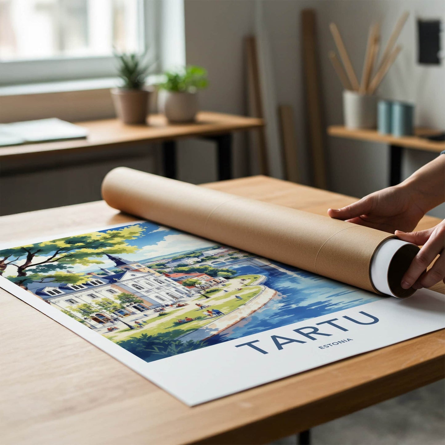 Tartu Poster - Estonia Travel Art - Arched Bridge Buildings Home Decor