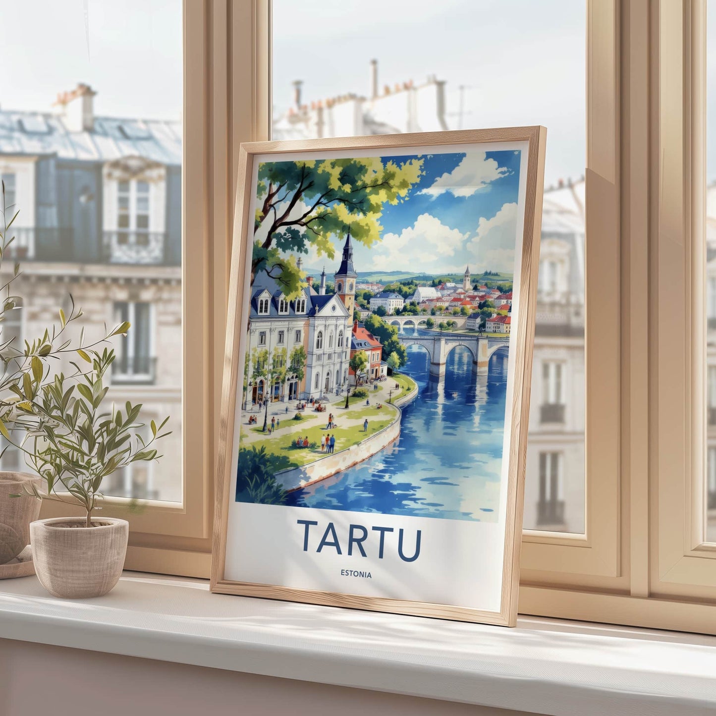 Tartu Poster - Estonia Travel Art - Arched Bridge Buildings Home Decor