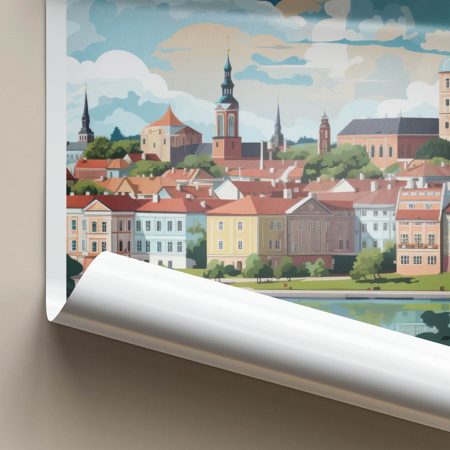 Tartu Poster - Estonia Travel Art - Colorful Town River Home Decor