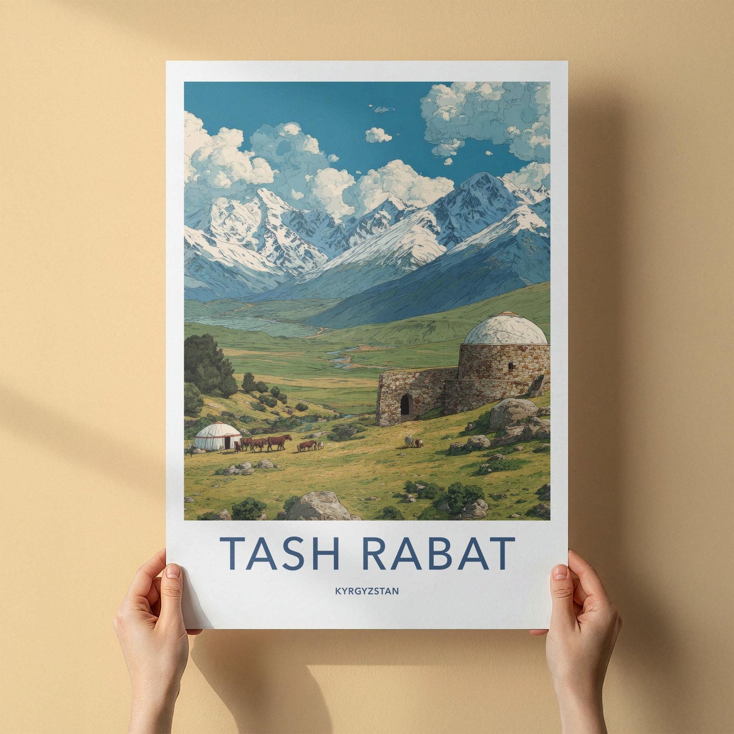Tash Rabat Poster - Kyrgyzstan Travel Art - Stone Caravanserai Valley Home Decor