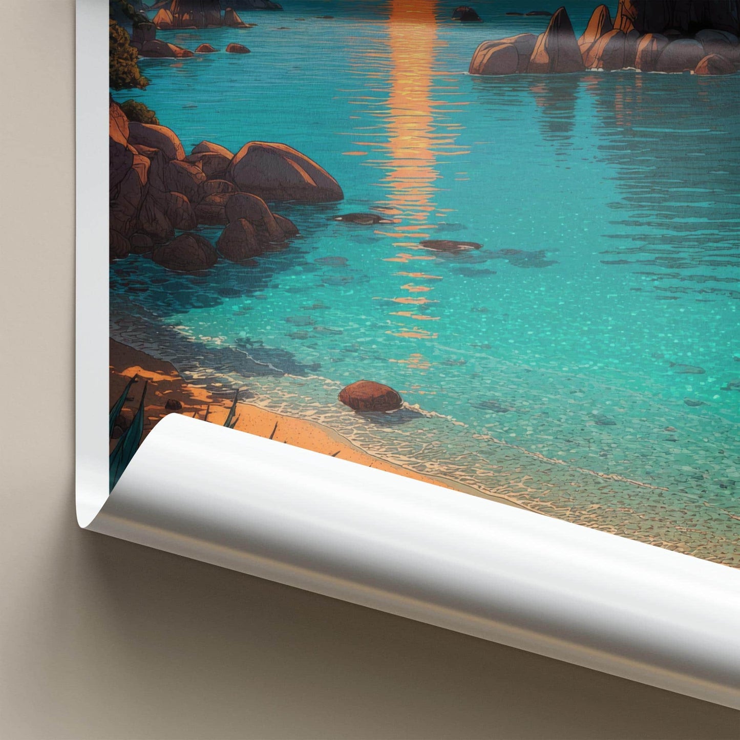 Tasman Bay Poster - New Zealand Travel Art - Golden Sunset Bay Home Decor