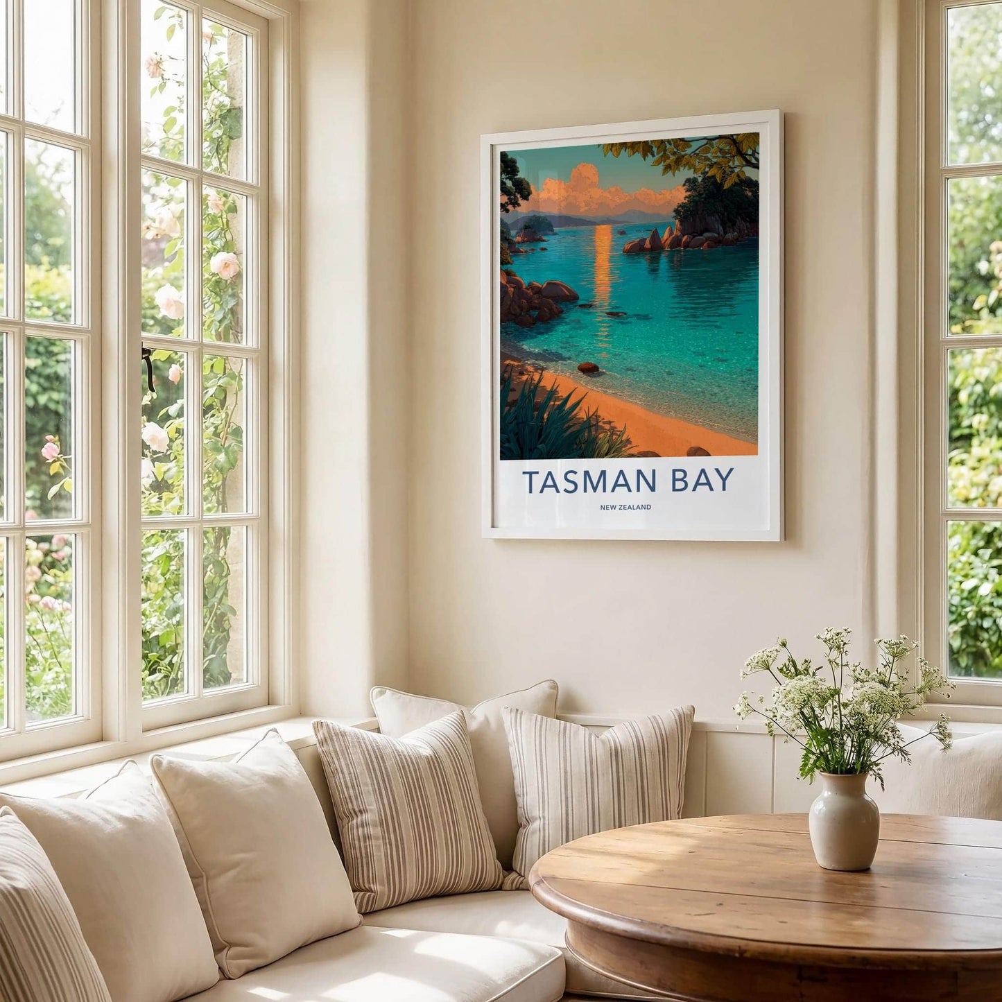 Tasman Bay Poster - New Zealand Travel Art - Golden Sunset Bay Home Decor