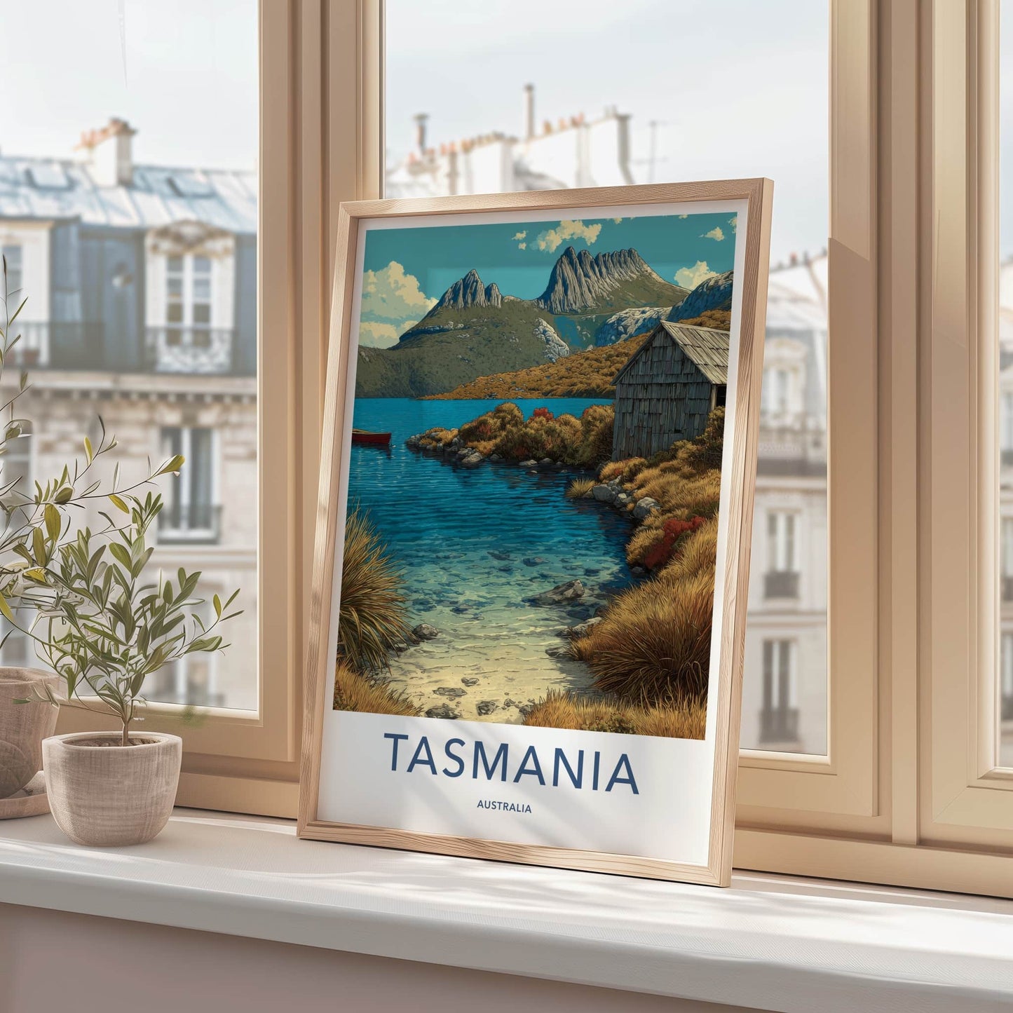Tasmania Poster - Australia Travel Art - Lakeside Cabin Home Decor