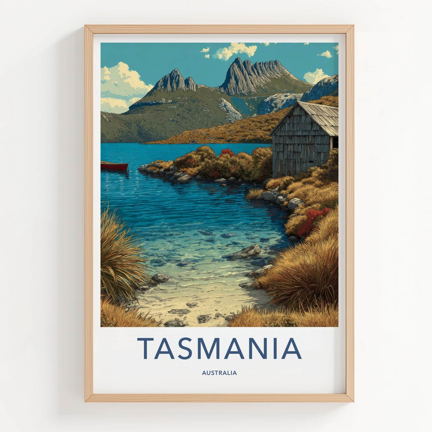 Tasmania Poster - Australia Travel Art - Lakeside Cabin Home Decor