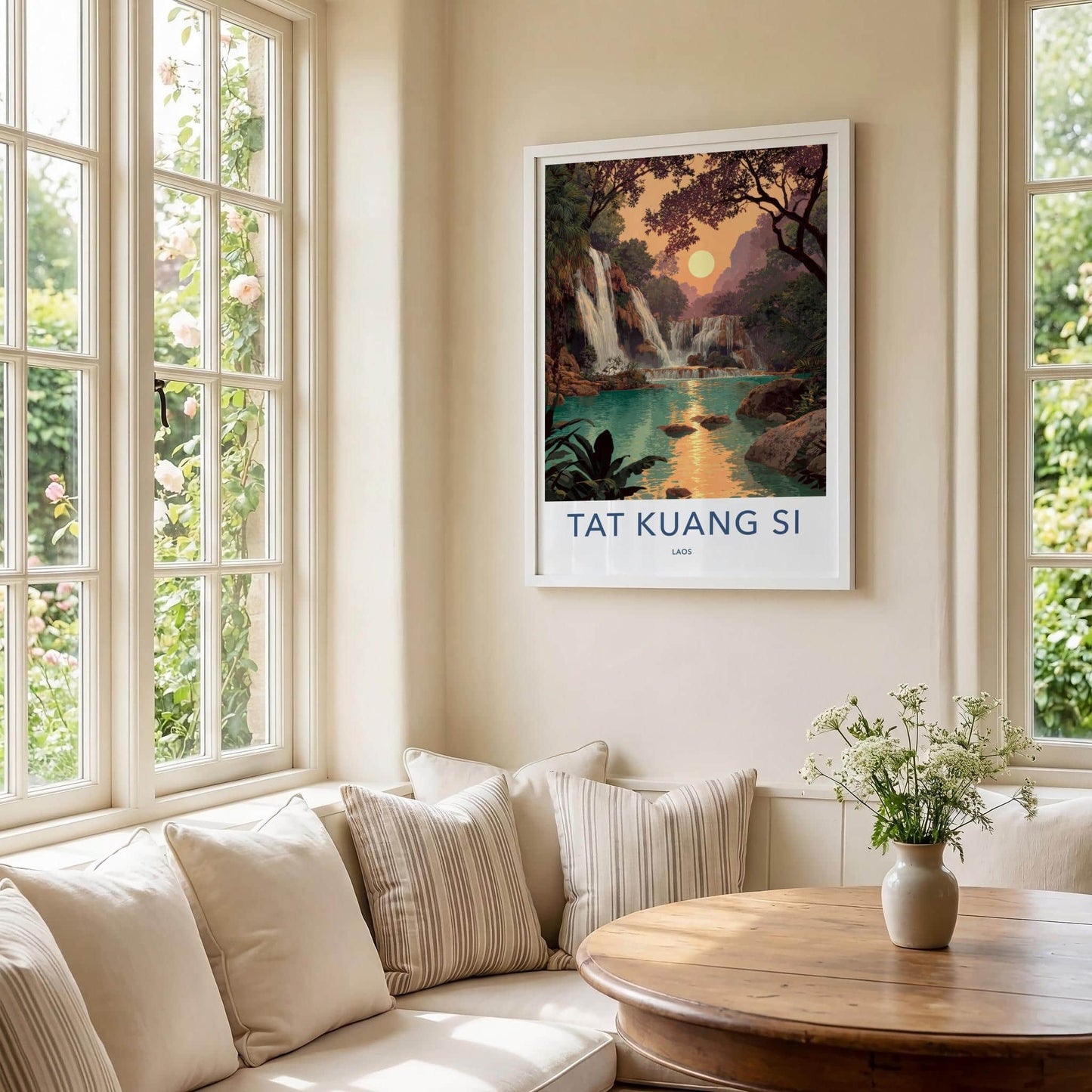 Tat Kuang Si Poster - Laos Travel Art - Emerald Pool Sunset Home Decor
