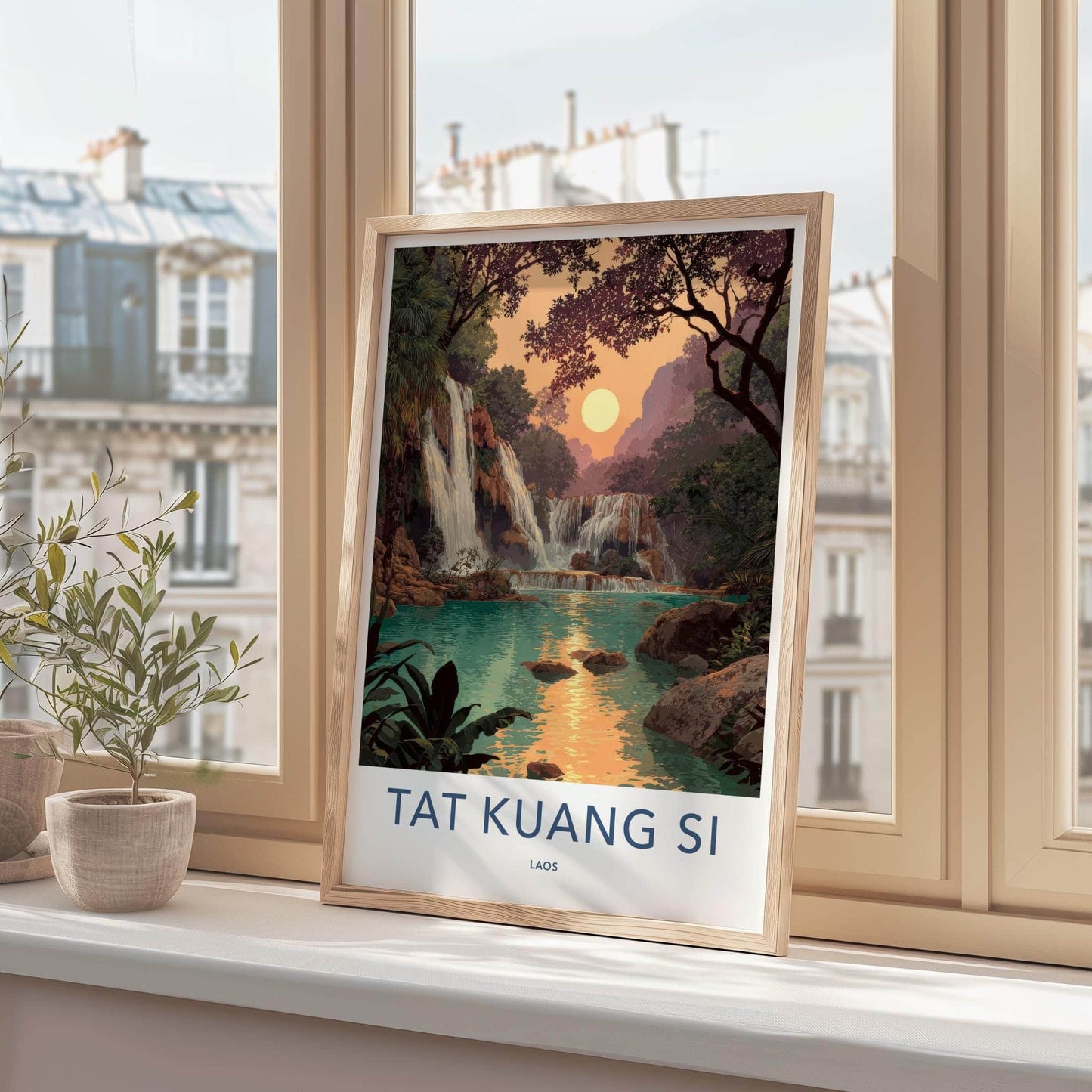 Tat Kuang Si Poster - Laos Travel Art - Emerald Pool Sunset Home Decor
