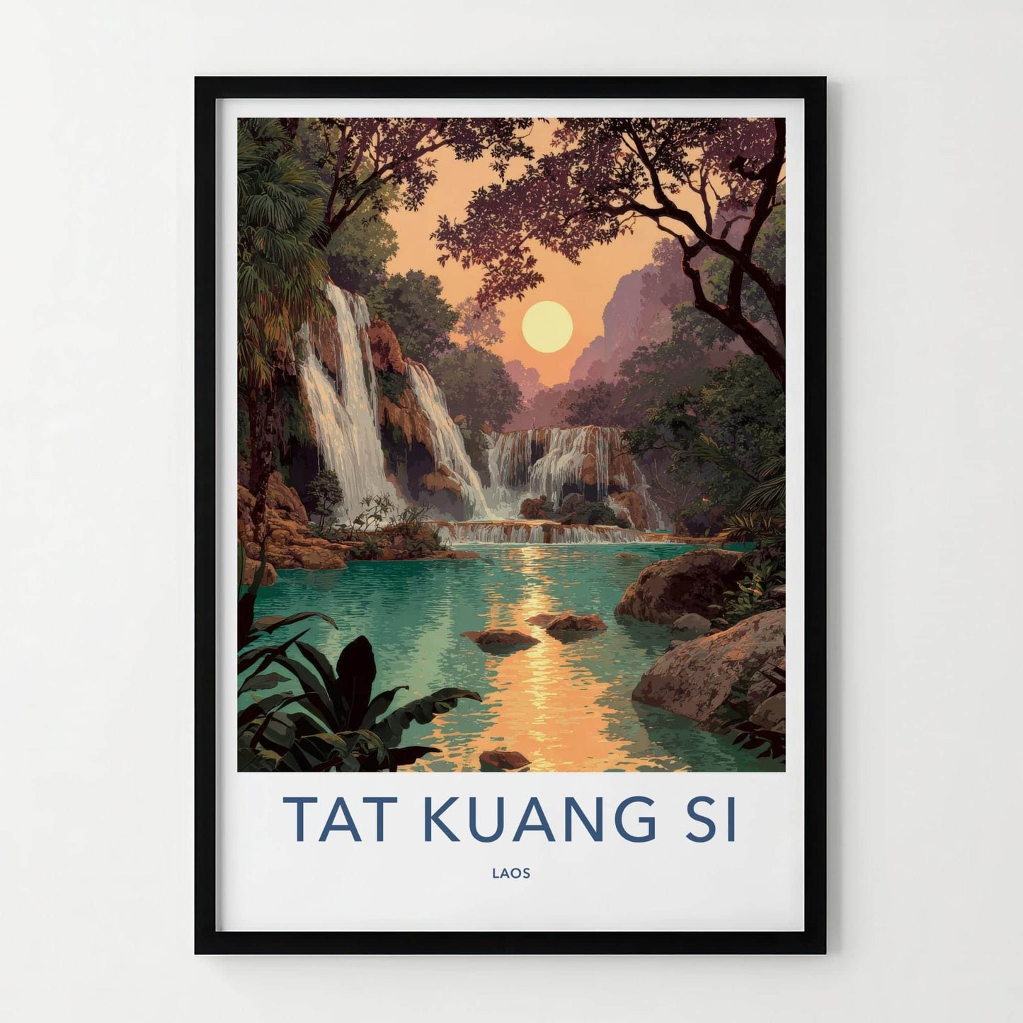 Tat Kuang Si Poster - Laos Travel Art - Emerald Pool Sunset Home Decor