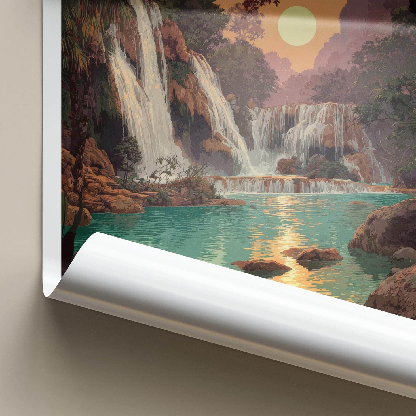 Tat Kuang Si Poster - Laos Travel Art - Emerald Pool Sunset Home Decor