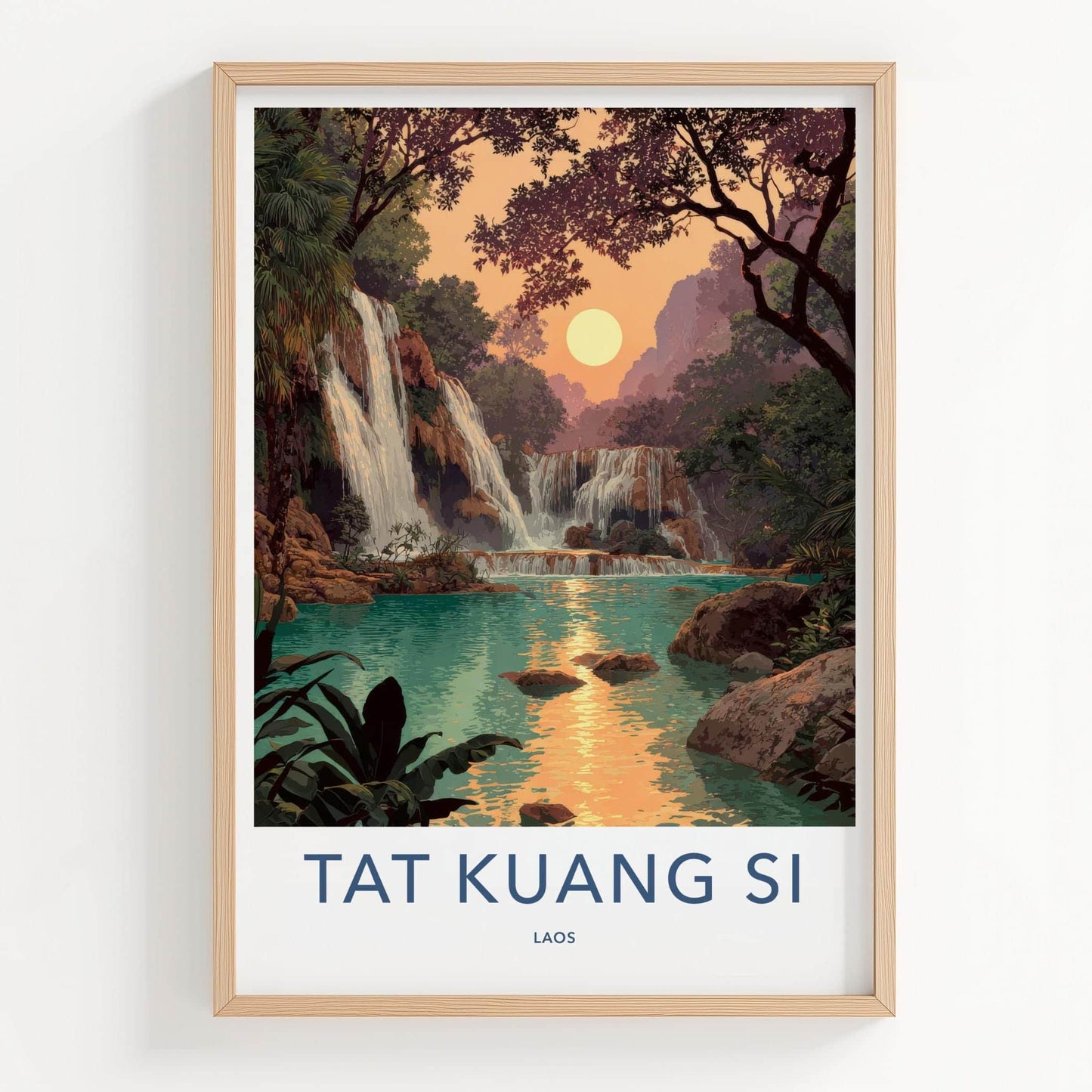 Tat Kuang Si Poster - Laos Travel Art - Emerald Pool Sunset Home Decor