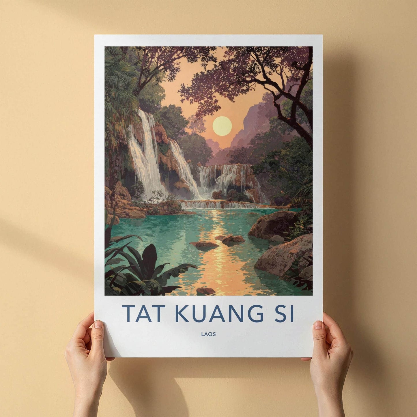 Tat Kuang Si Poster - Laos Travel Art - Emerald Pool Sunset Home Decor
