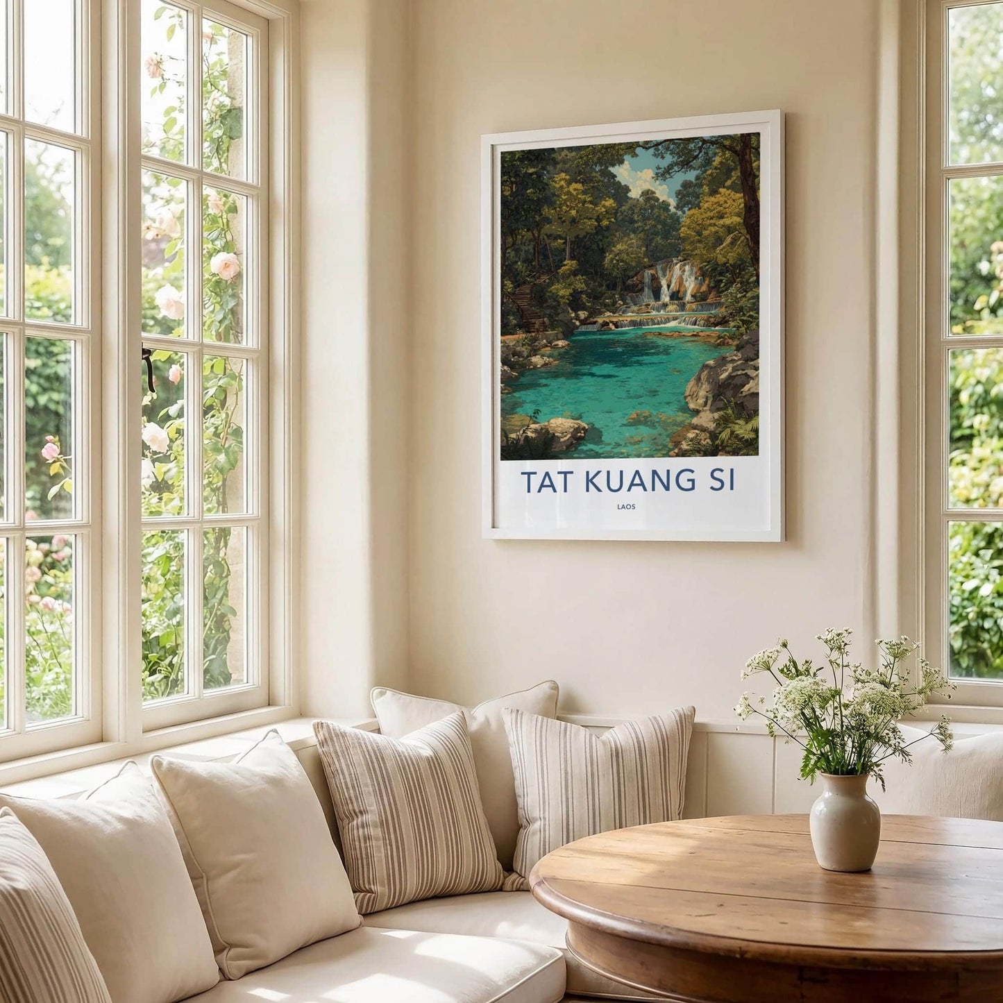 Tat Kuang Si Poster - Laos Travel Art - Tiered Waterfall Pools Home Decor