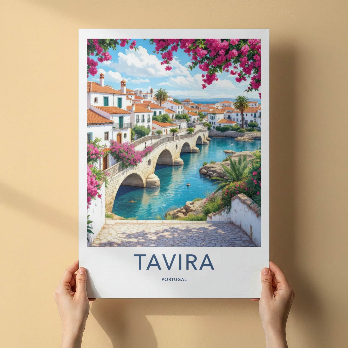 Tavira Poster - Portugal Travel Art - Arched Bridge Water Home Decor