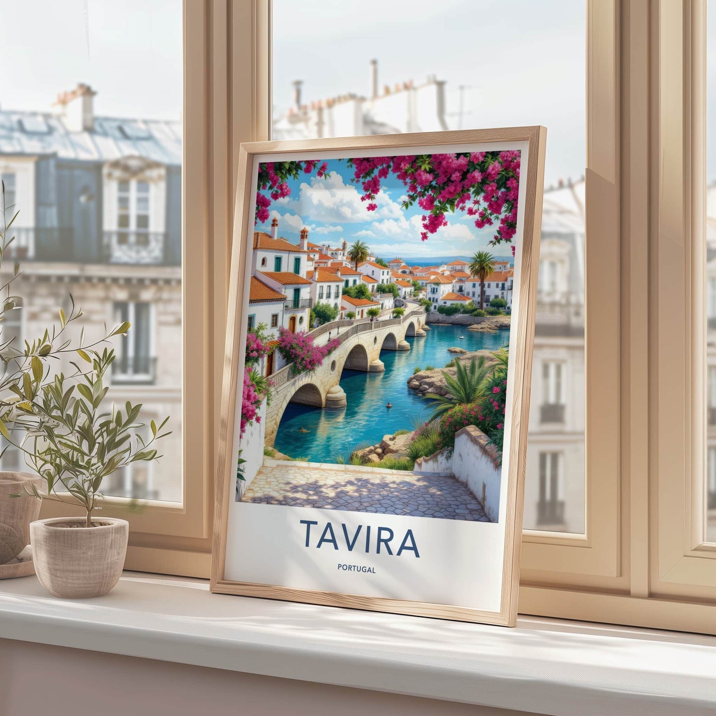 Tavira Poster - Portugal Travel Art - Arched Bridge Water Home Decor