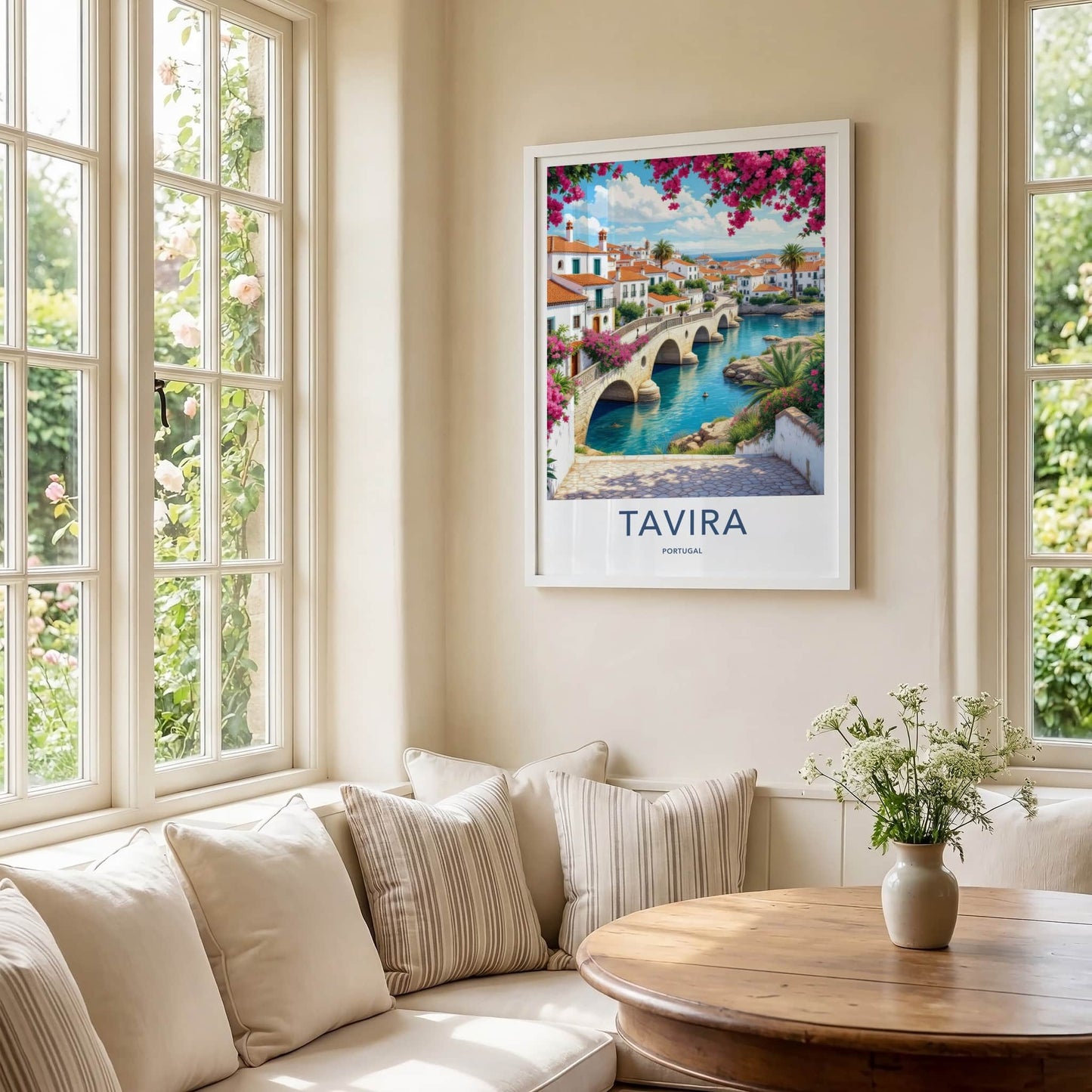 Tavira Poster - Portugal Travel Art - Arched Bridge Water Home Decor