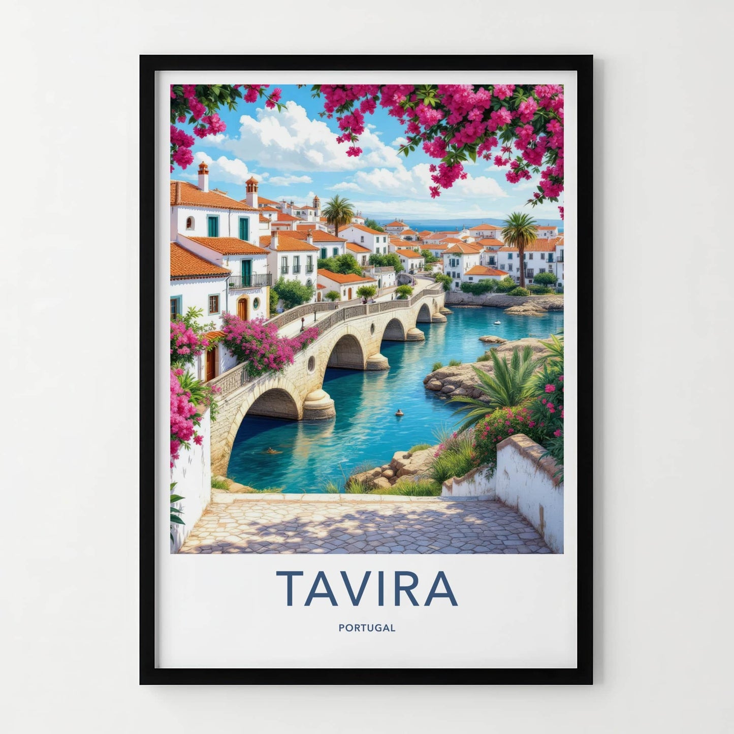 Tavira Poster - Portugal Travel Art - Arched Bridge Water Home Decor