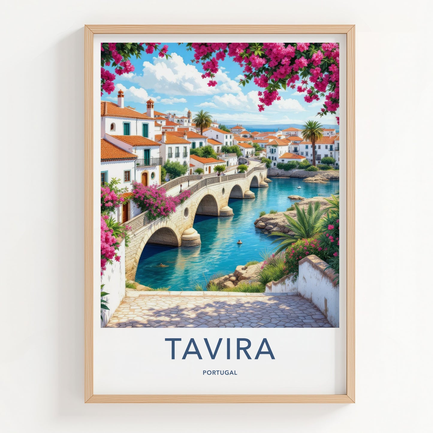 Tavira Poster - Portugal Travel Art - Arched Bridge Water Home Decor