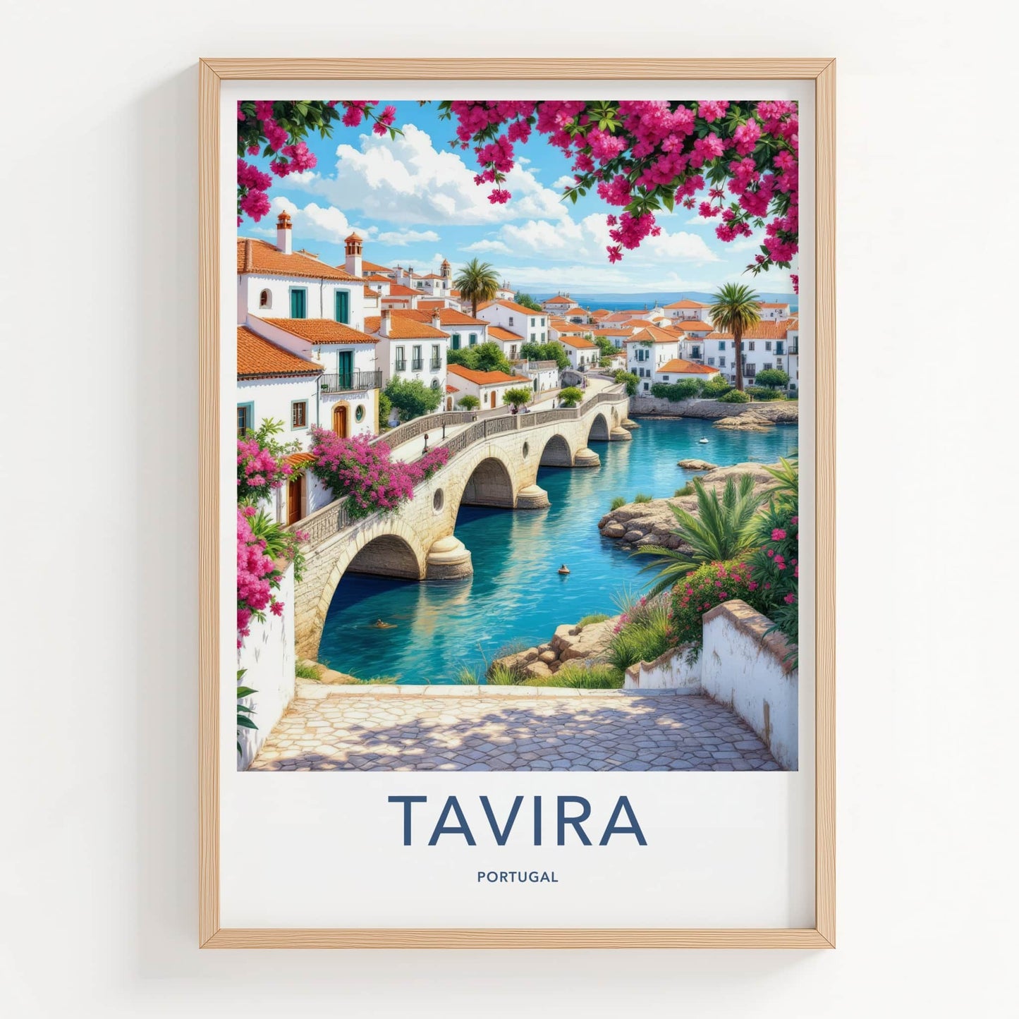 Tavira Poster - Portugal Travel Art - Arched Bridge Water Home Decor