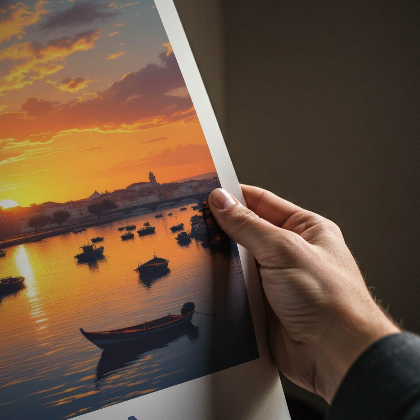 Tavira Poster - Portugal Travel Art - Golden River Boats Wall Decor