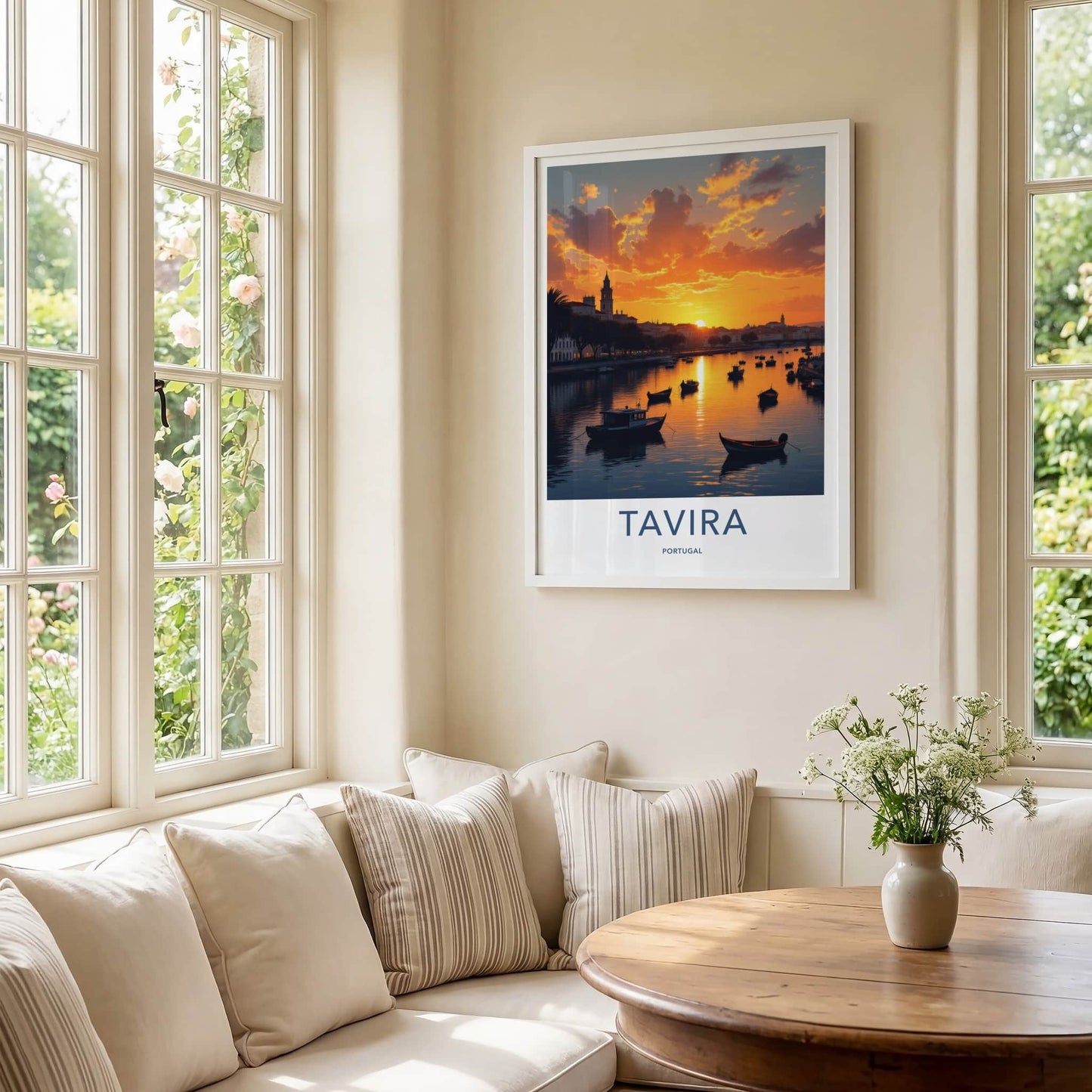 Tavira Poster - Portugal Travel Art - Golden River Boats Wall Decor