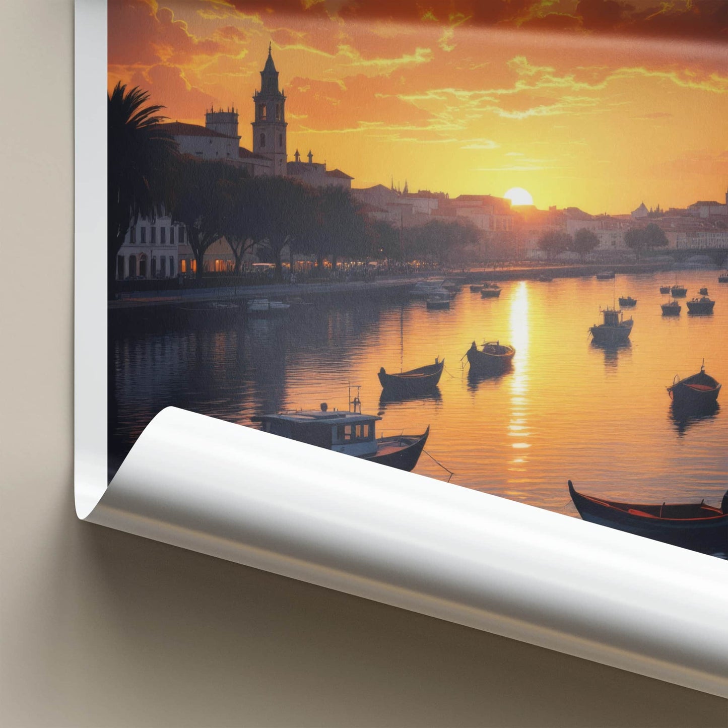 Tavira Poster - Portugal Travel Art - Golden River Boats Wall Decor