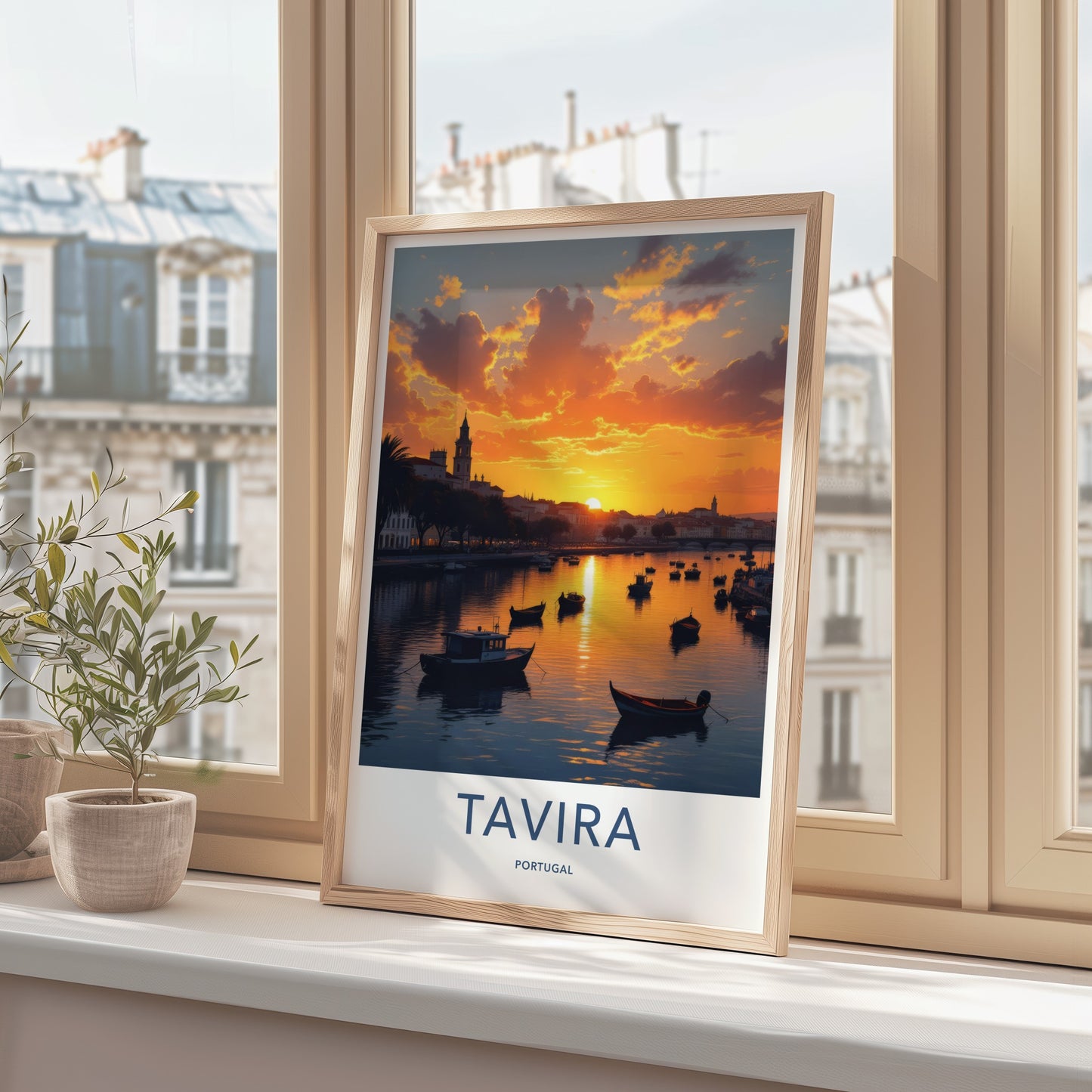 Tavira Poster - Portugal Travel Art - Golden River Boats Wall Decor
