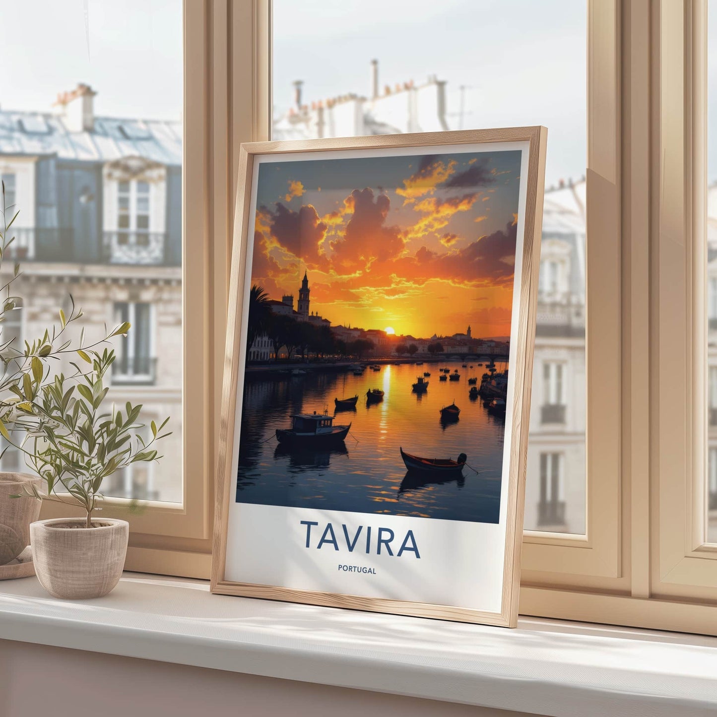 Tavira Poster - Portugal Travel Art - Golden River Boats Wall Decor