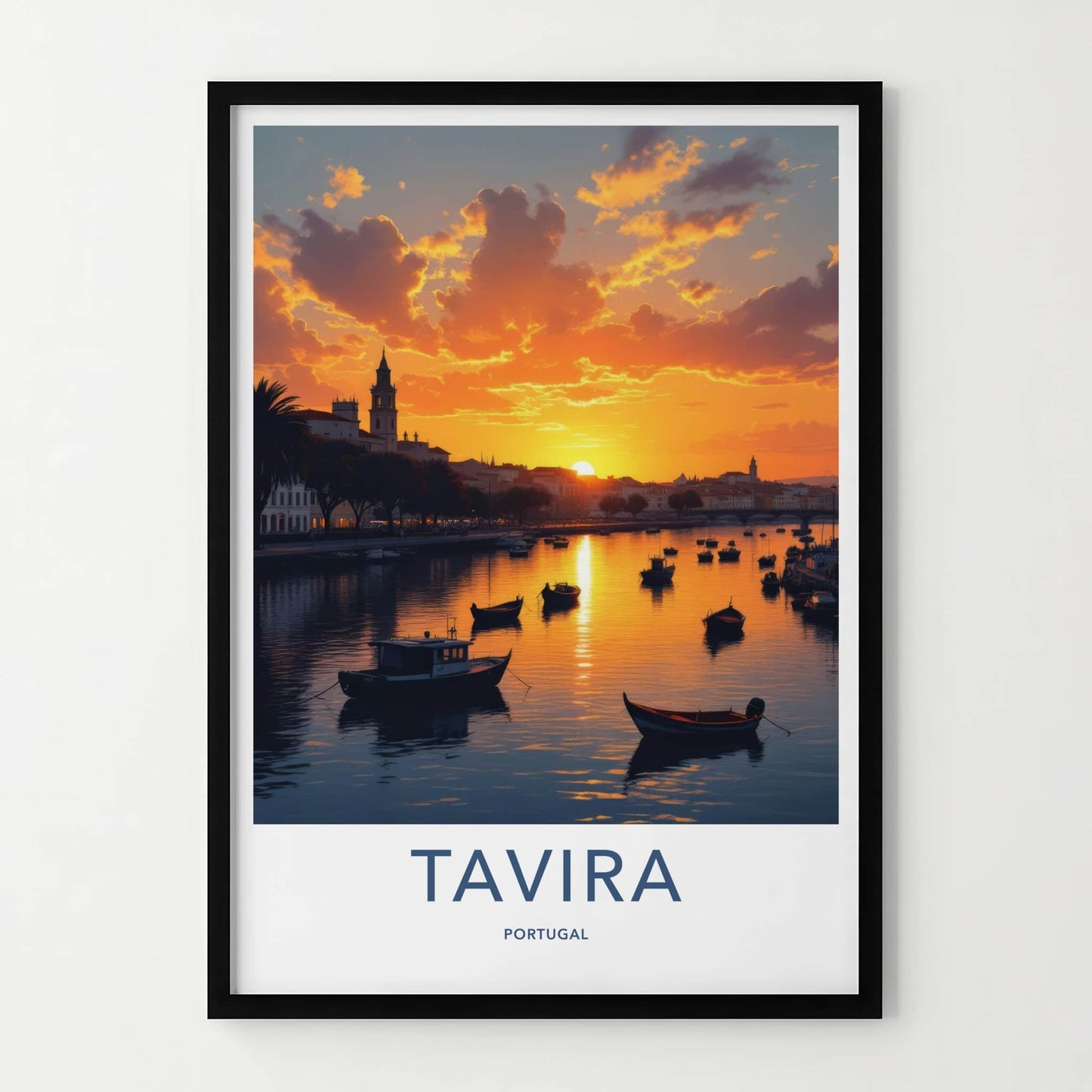 Tavira Poster - Portugal Travel Art - Golden River Boats Wall Decor