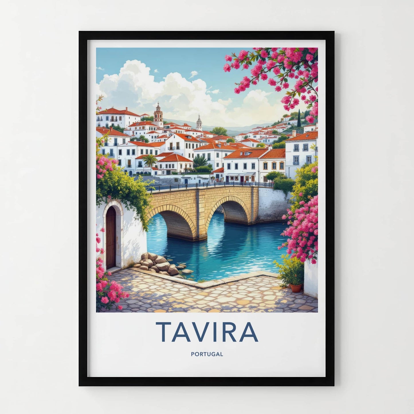 Tavira Poster - Portugal Travel Art - Historic Stone Bridge Home Decor