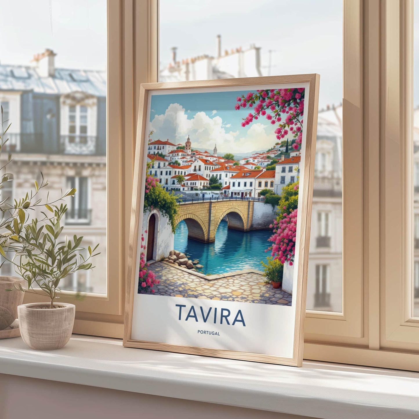 Tavira Poster - Portugal Travel Art - Historic Stone Bridge Home Decor