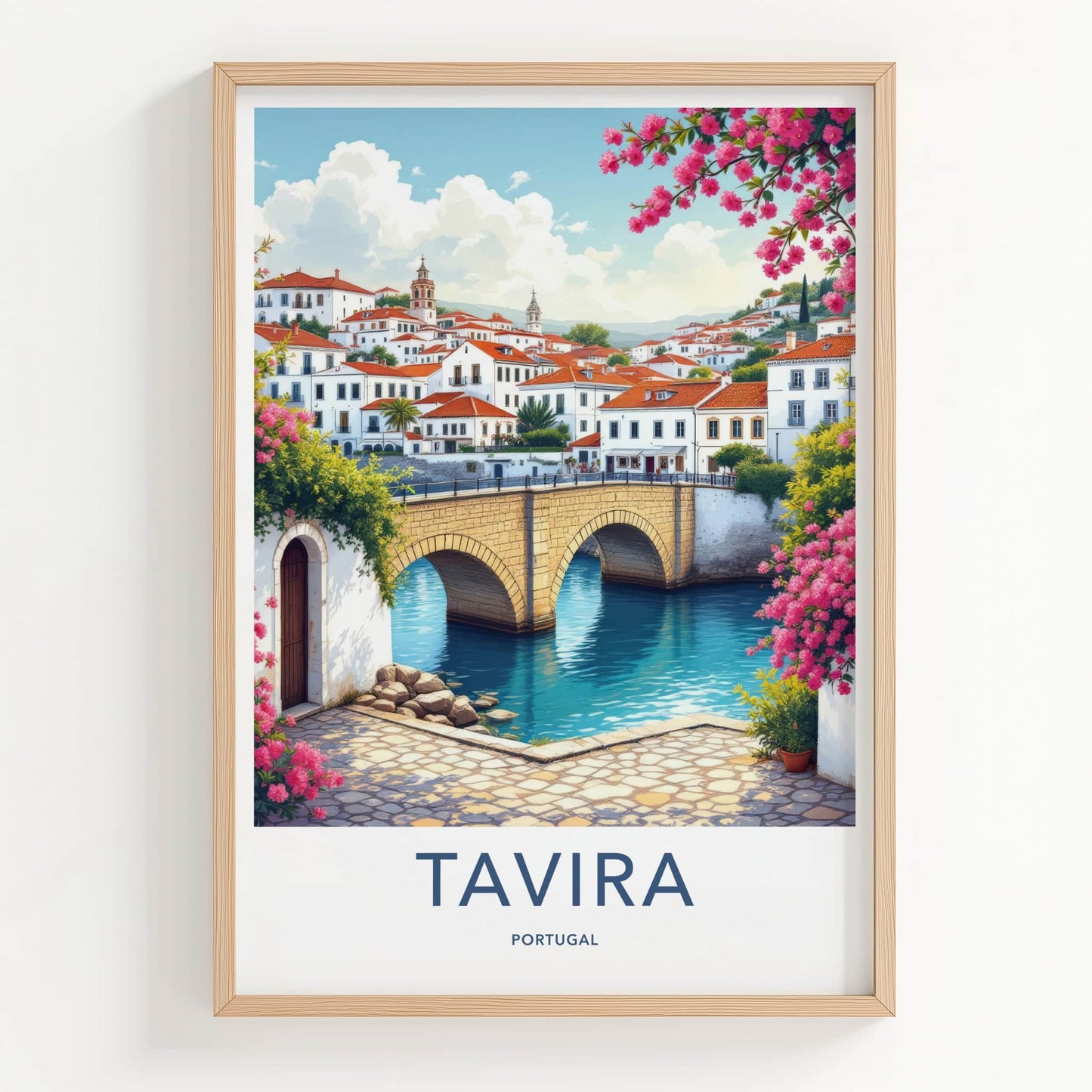 Tavira Poster - Portugal Travel Art - Historic Stone Bridge Home Decor