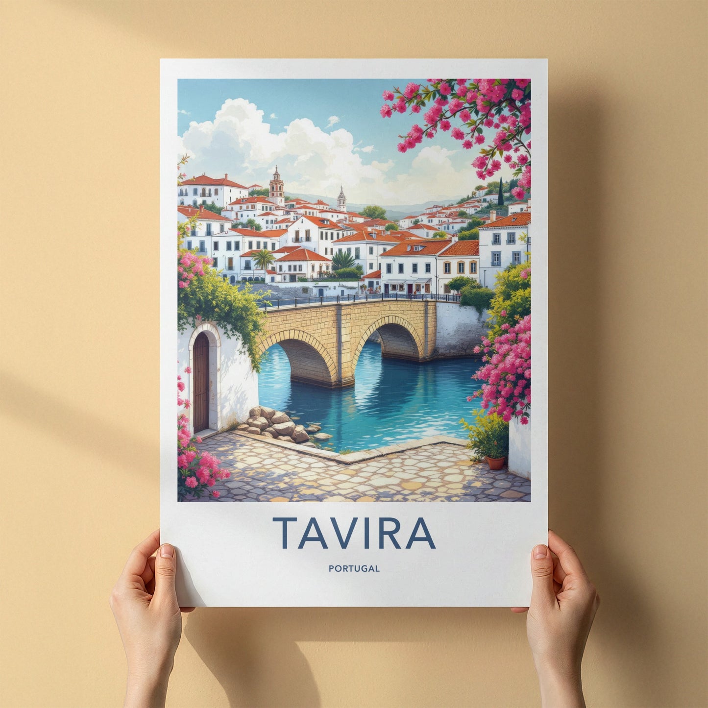 Tavira Poster - Portugal Travel Art - Historic Stone Bridge Home Decor