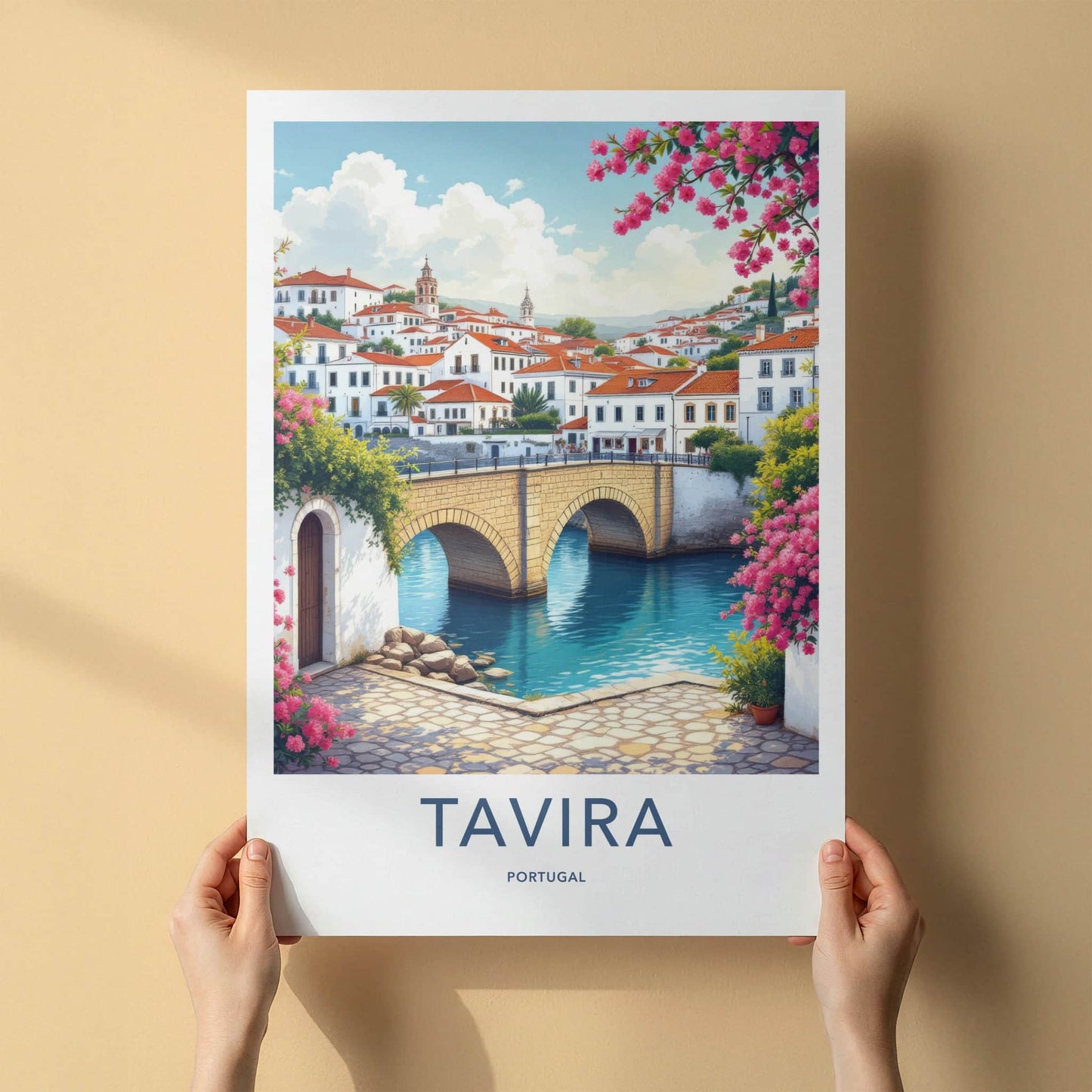 Tavira Poster - Portugal Travel Art - Historic Stone Bridge Home Decor
