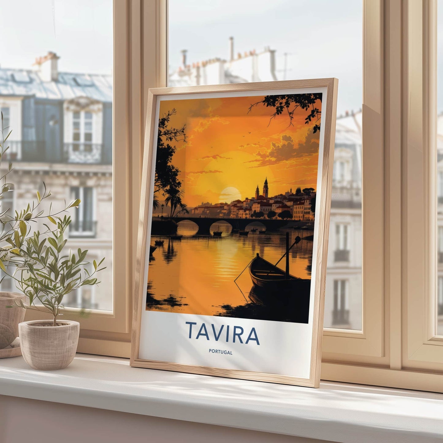 Tavira Poster - Portugal Travel Art - River Bridge Sunset Home Decor