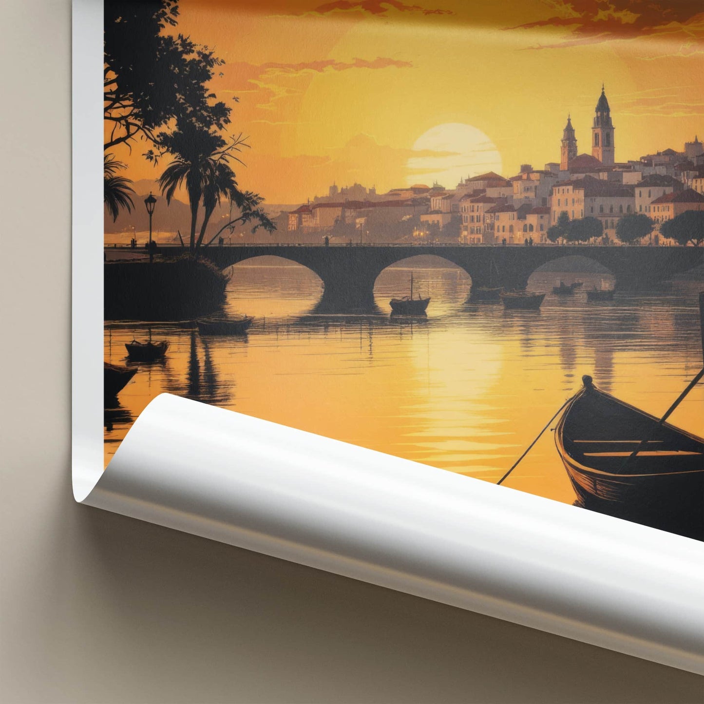 Tavira Poster - Portugal Travel Art - River Bridge Sunset Home Decor