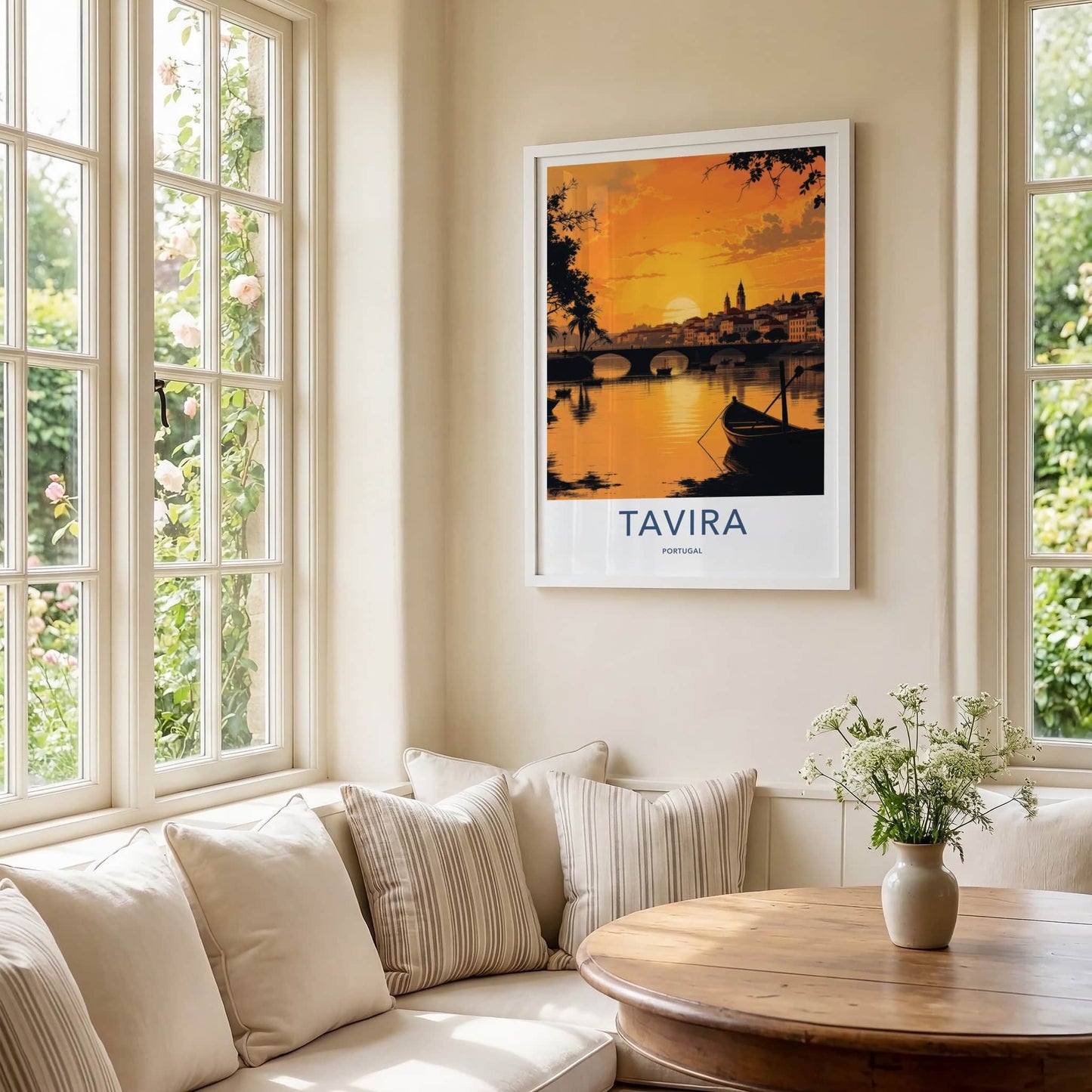 Tavira Poster - Portugal Travel Art - River Bridge Sunset Home Decor
