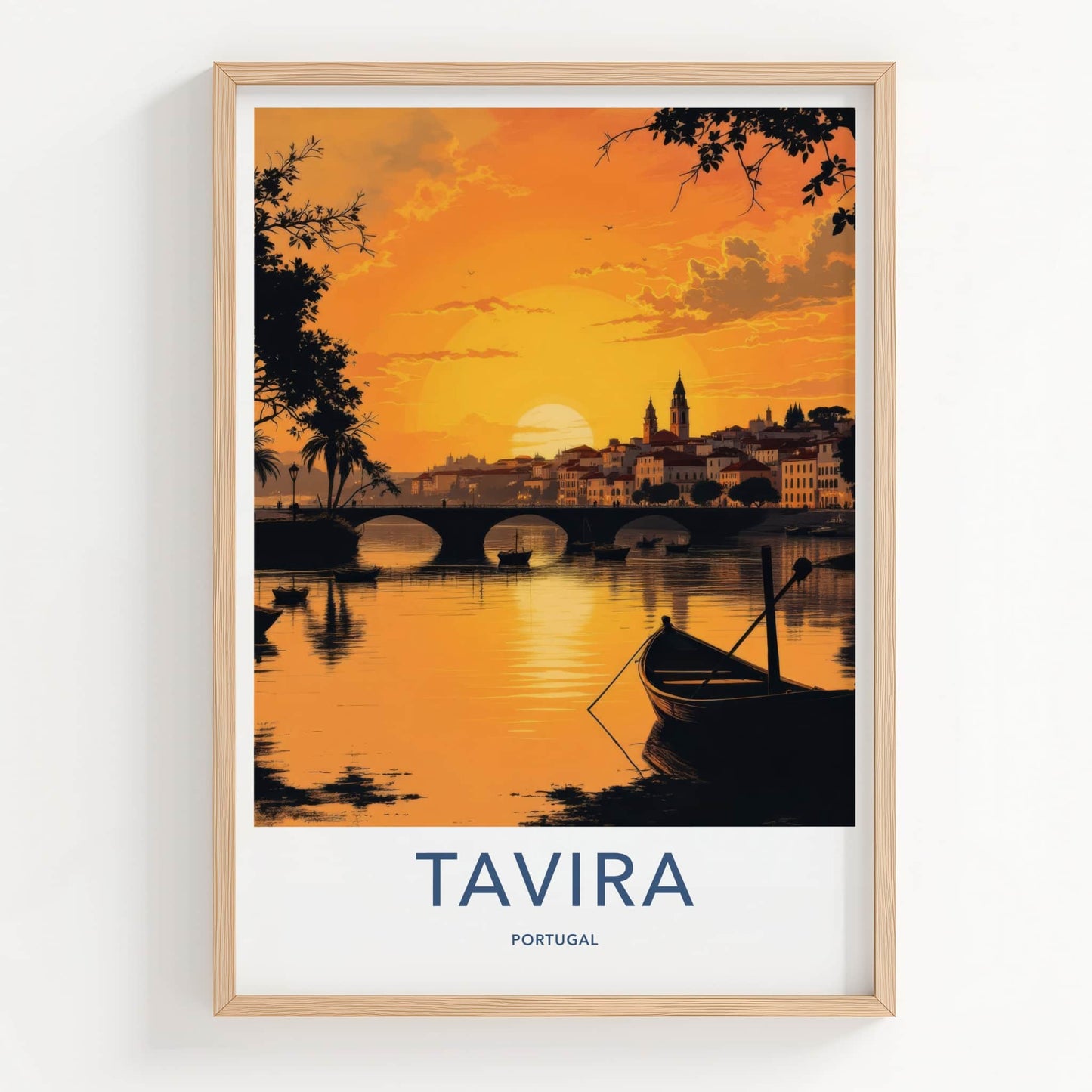 Tavira Poster - Portugal Travel Art - River Bridge Sunset Home Decor