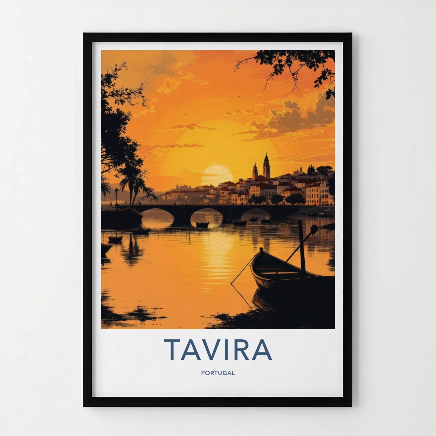 Tavira Poster - Portugal Travel Art - River Bridge Sunset Home Decor