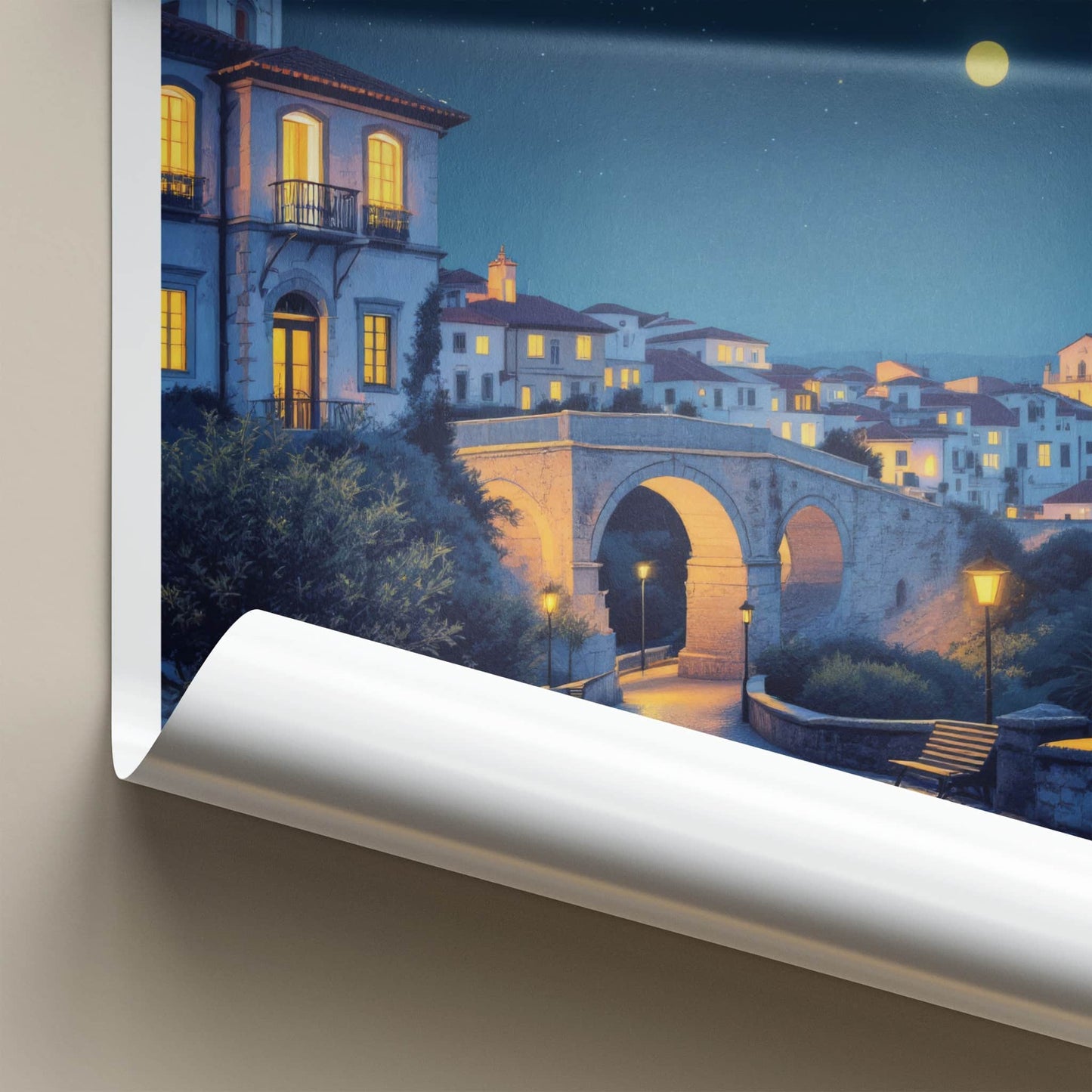 Tavira Poster - Portugal Travel Art - Starry Night Bridge Home Decor