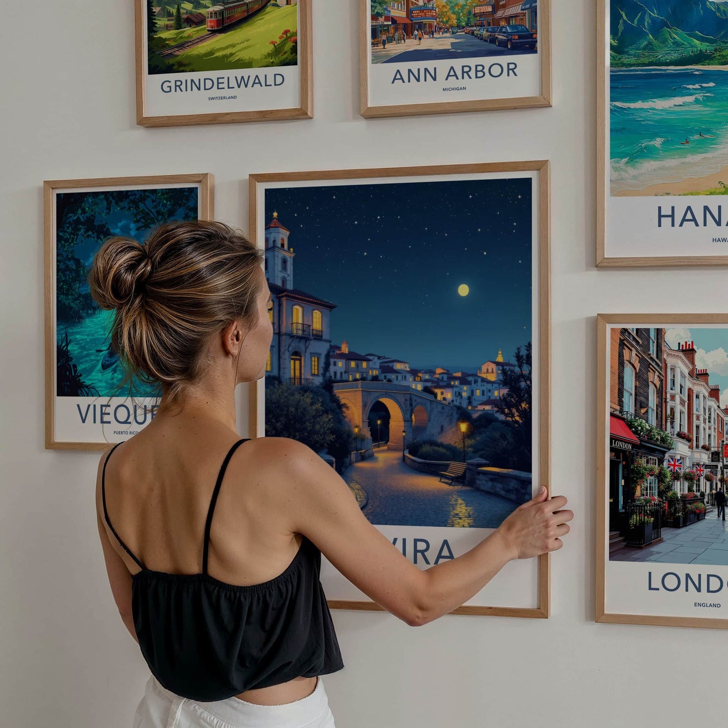 Tavira Poster - Portugal Travel Art - Starry Night Bridge Home Decor