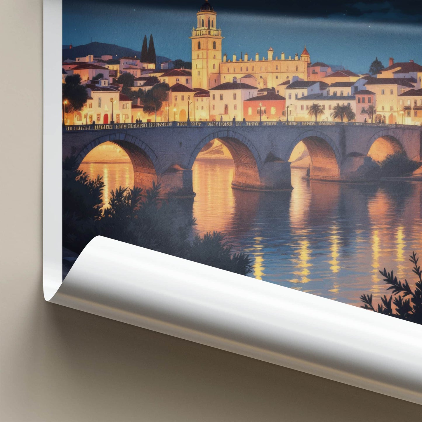 Tavira Poster - Portugal Travel Print - Arched Bridge Night Framed Decor