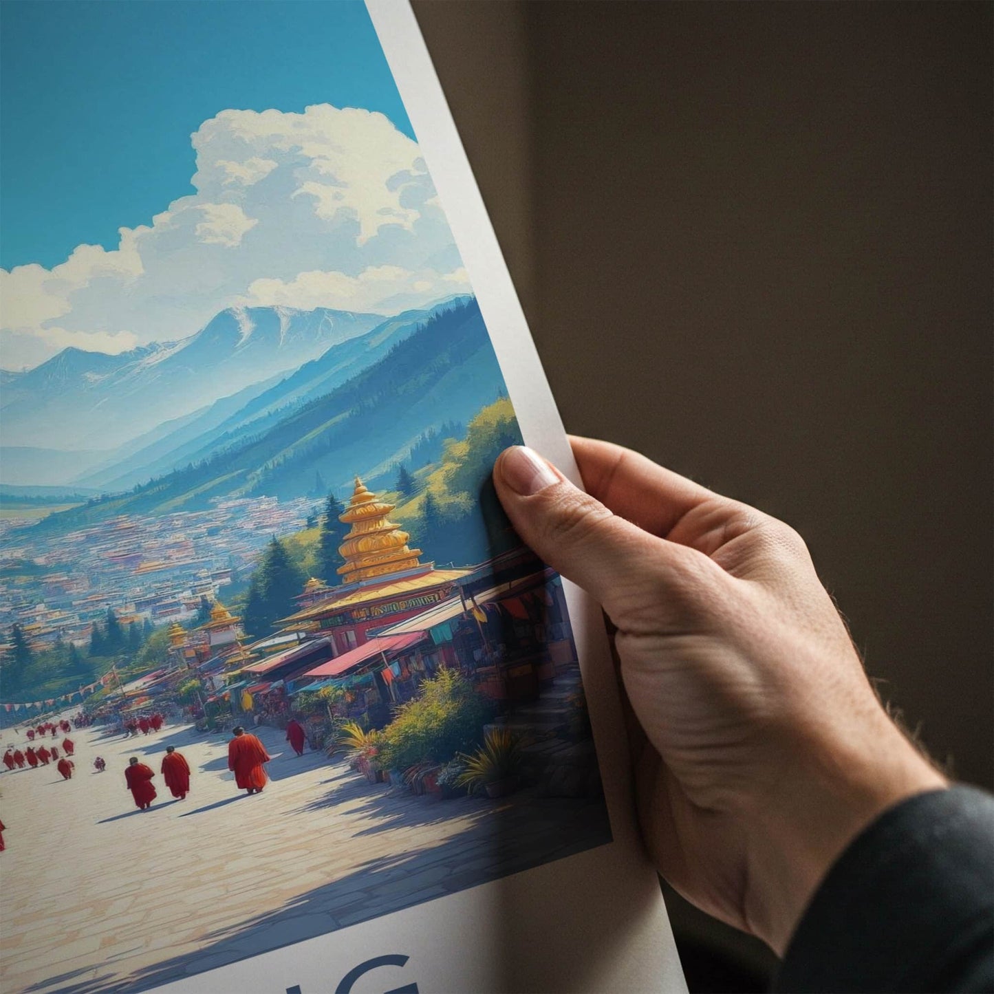Tawang Poster - India Travel Art - Arunachal Pradesh Buddhist Town Scenic Wall Decor