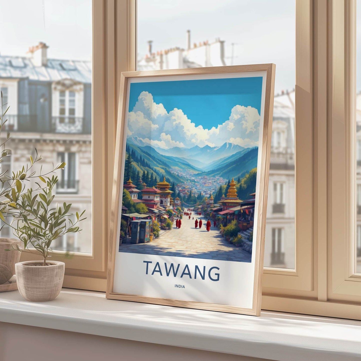 Tawang Poster - India Travel Art - Arunachal Pradesh Buddhist Town Scenic Wall Decor