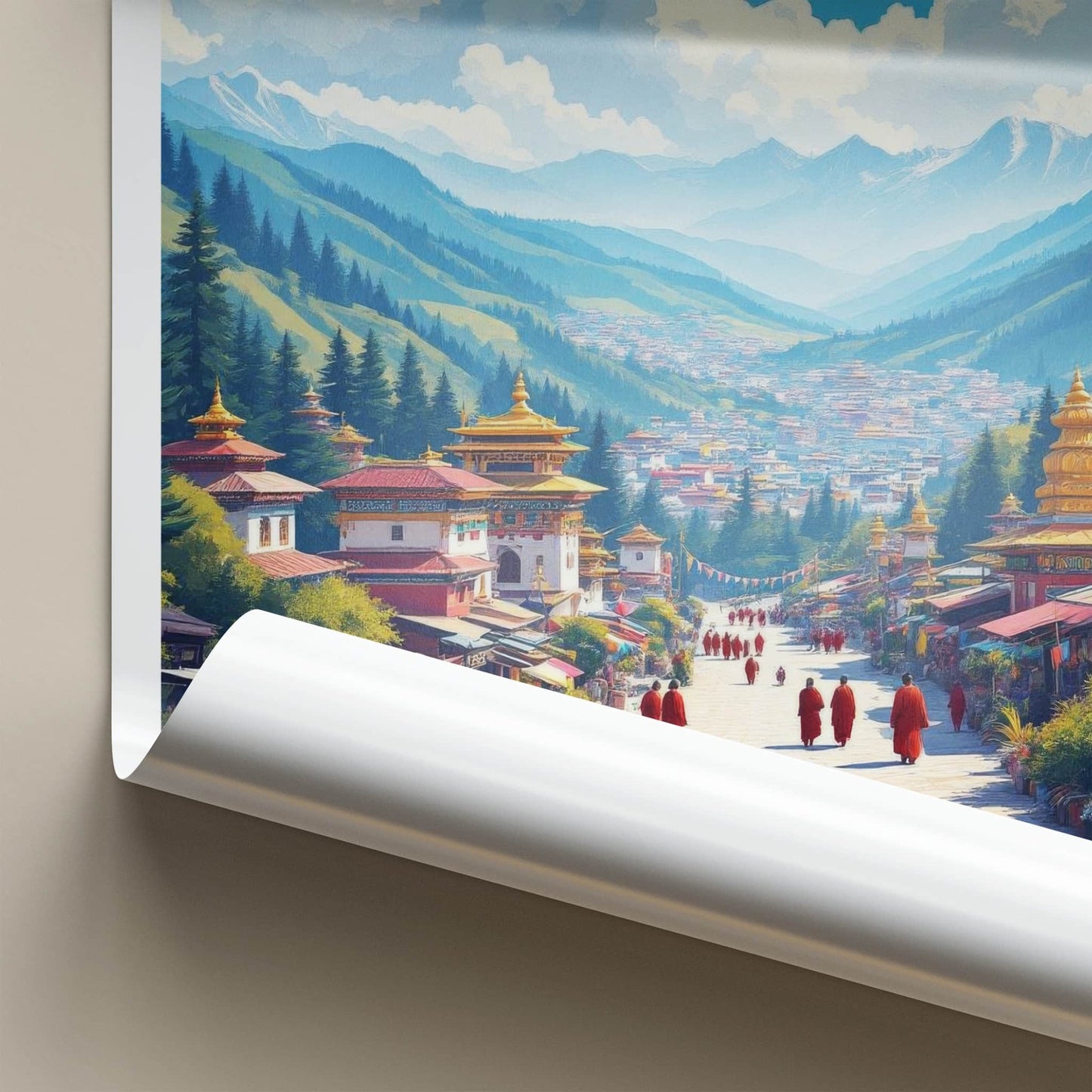 Tawang Poster - India Travel Art - Arunachal Pradesh Buddhist Town Scenic Wall Decor