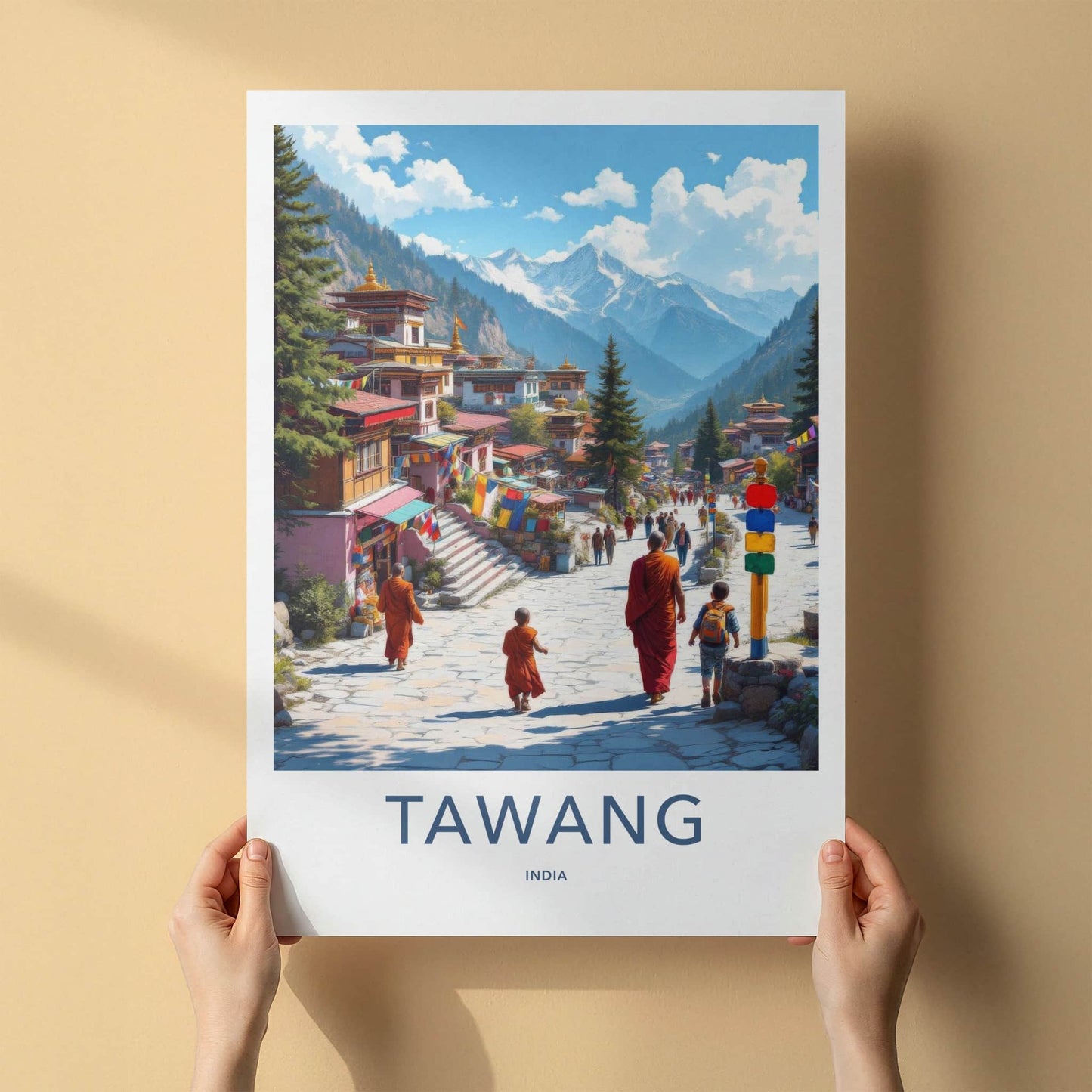 Tawang Poster - India Travel Art - Arunachal Pradesh Mountain Village Home Decor