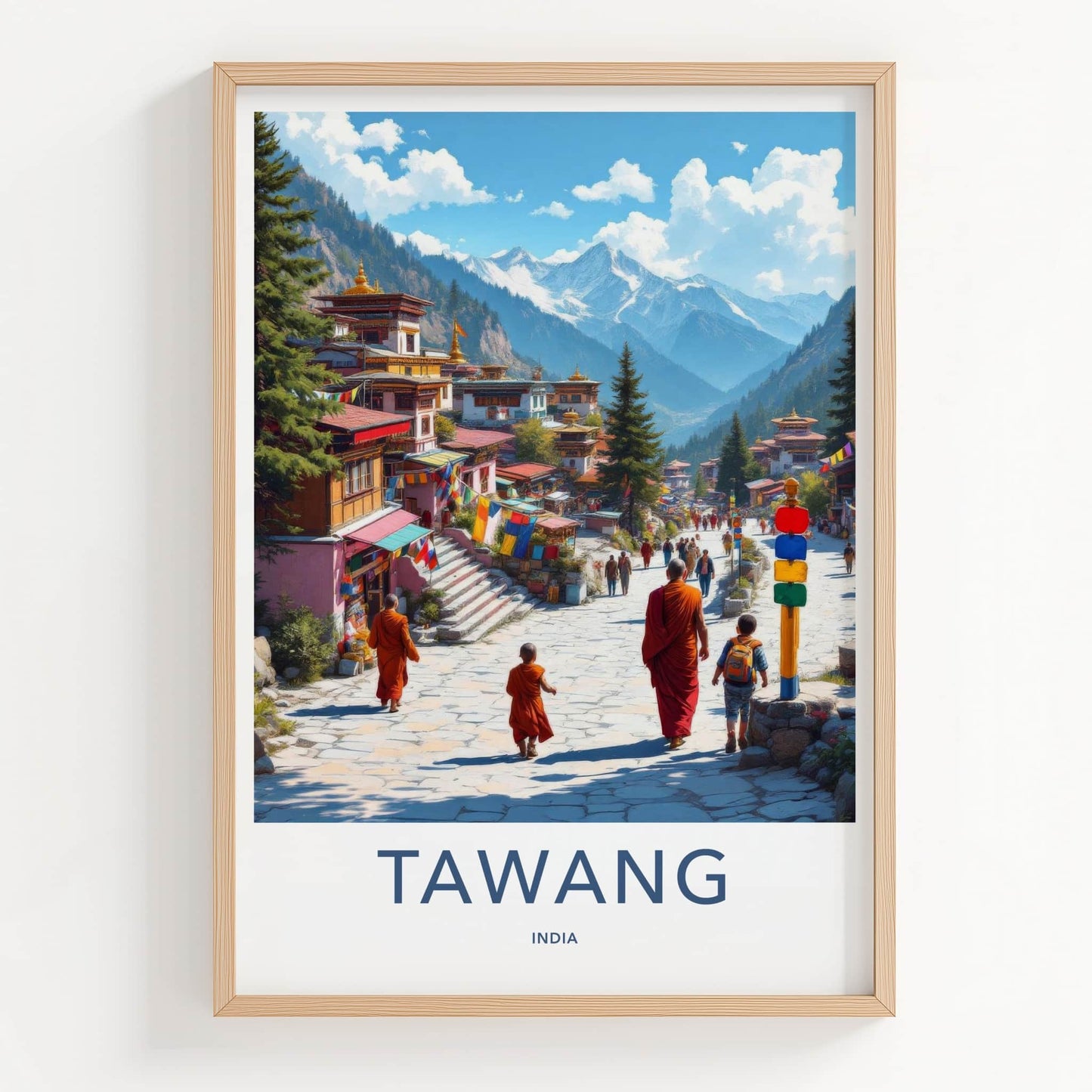 Tawang Poster - India Travel Art - Arunachal Pradesh Mountain Village Home Decor