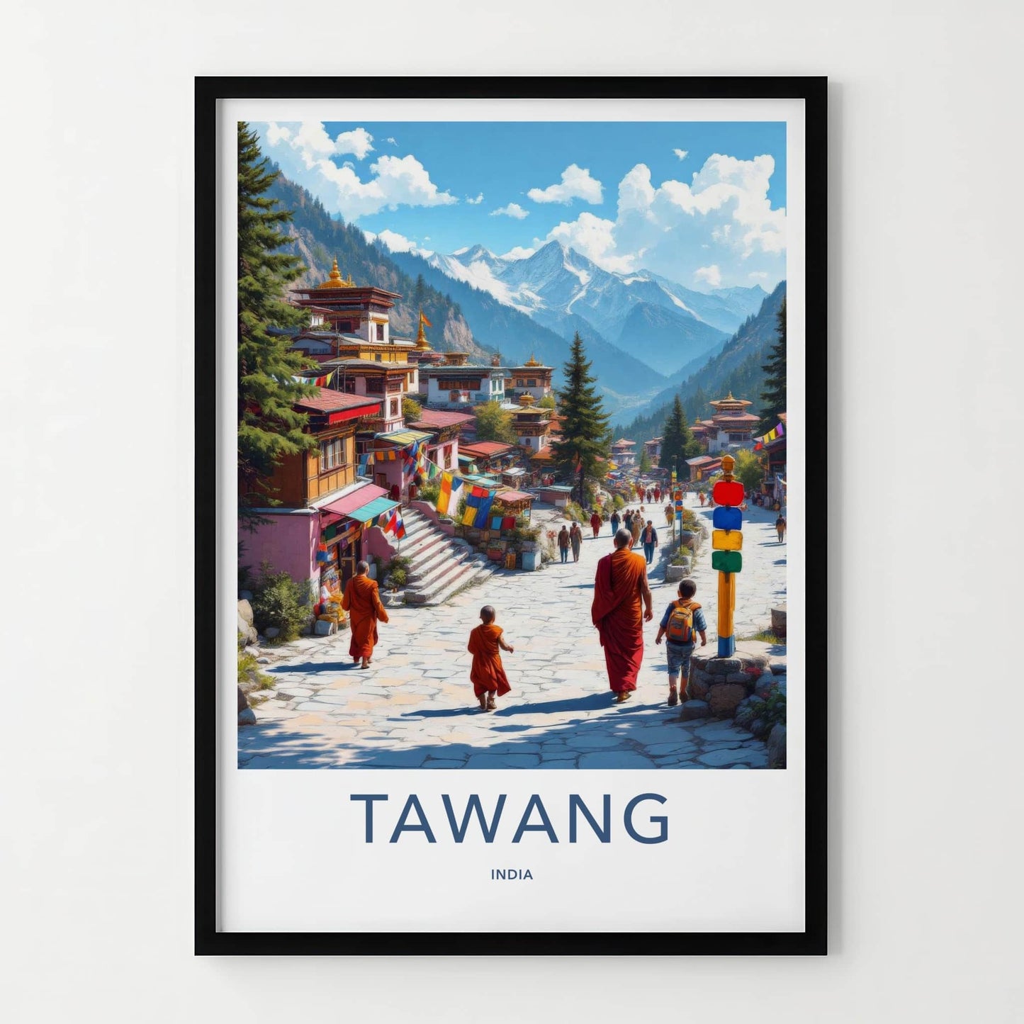 Tawang Poster - India Travel Art - Arunachal Pradesh Mountain Village Home Decor